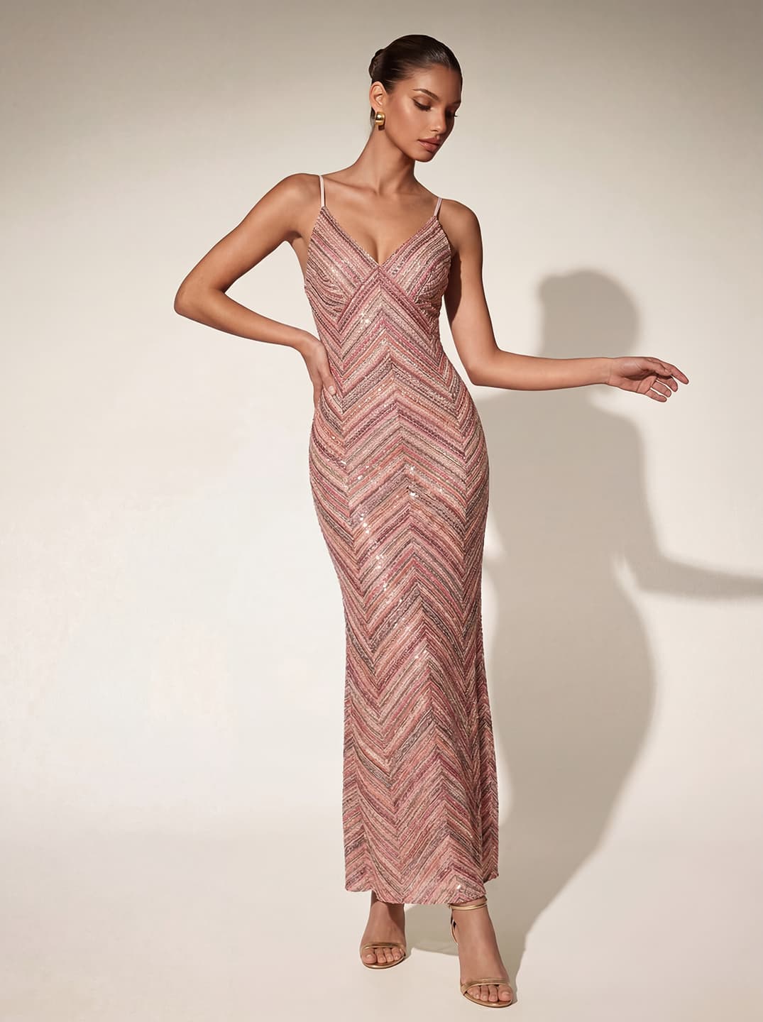 Quorel Spaghetti Stripe Sequin Maxi Dress