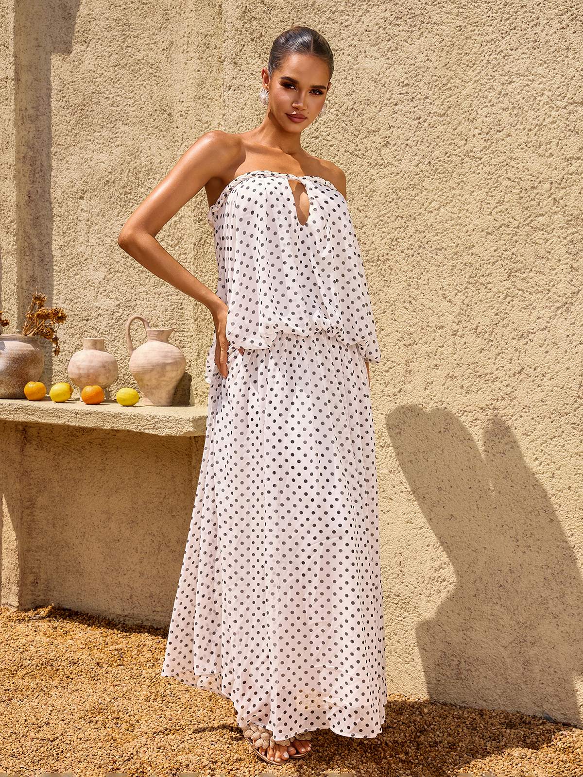 Quorvane Strapless Dot Maxi Dress