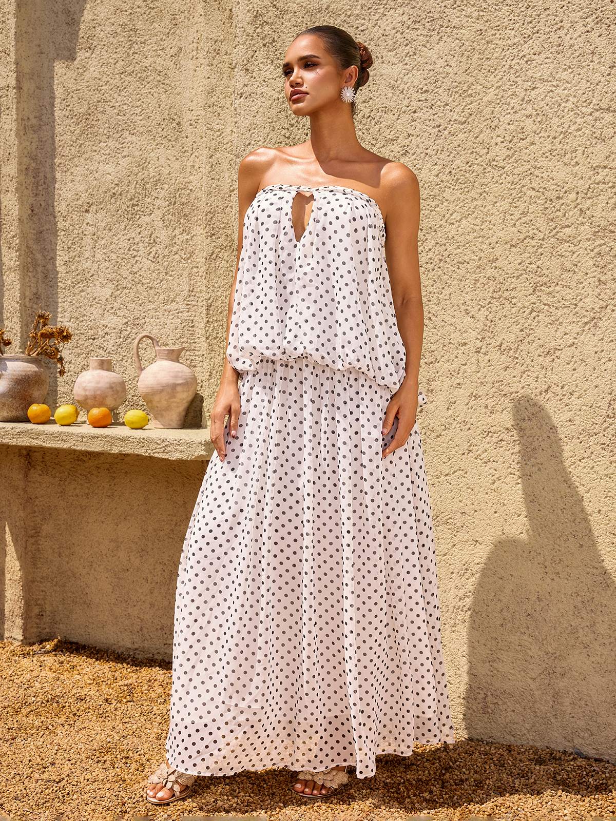 Quorvane Strapless Dot Maxi Dress