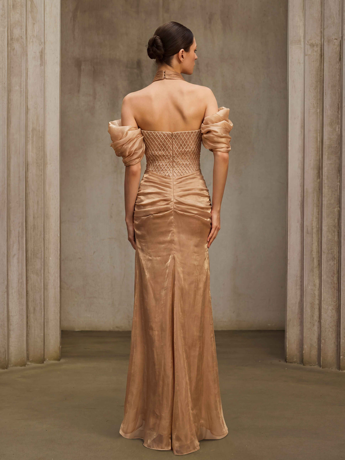 Quorvelis Halterneck Ruched Maxi Dress