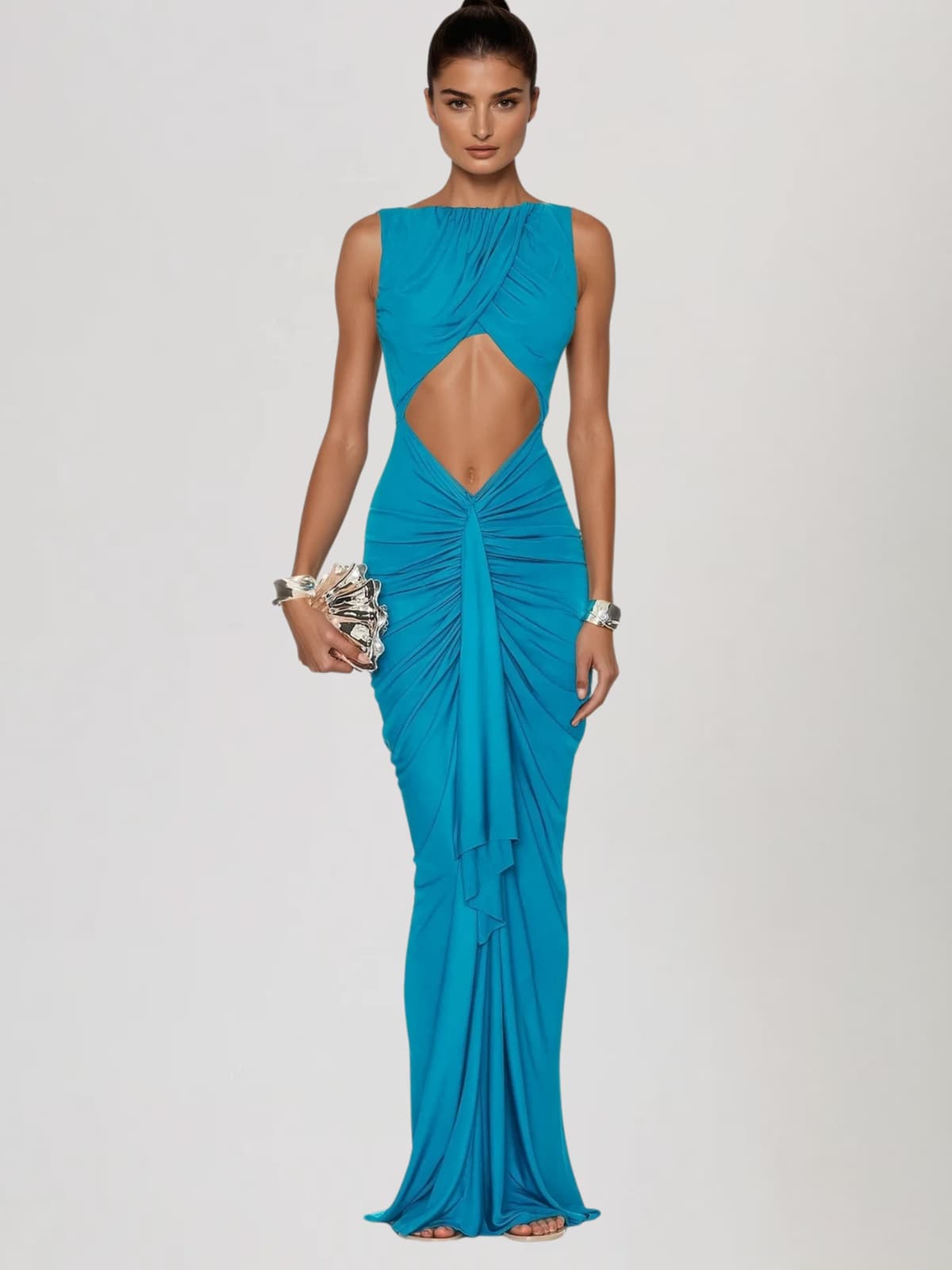 Quvion Sleeveless Cutout Ruched Maxi Dress