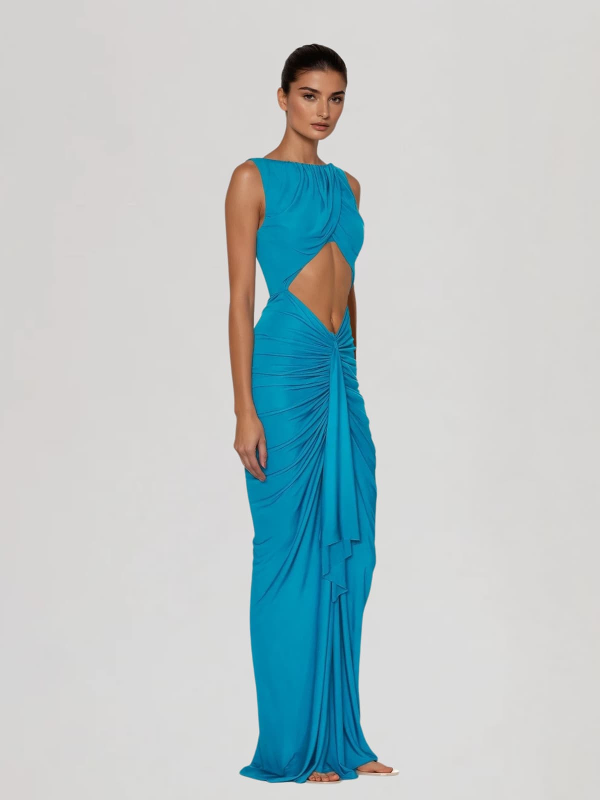 Quvion Sleeveless Cutout Ruched Maxi Dress