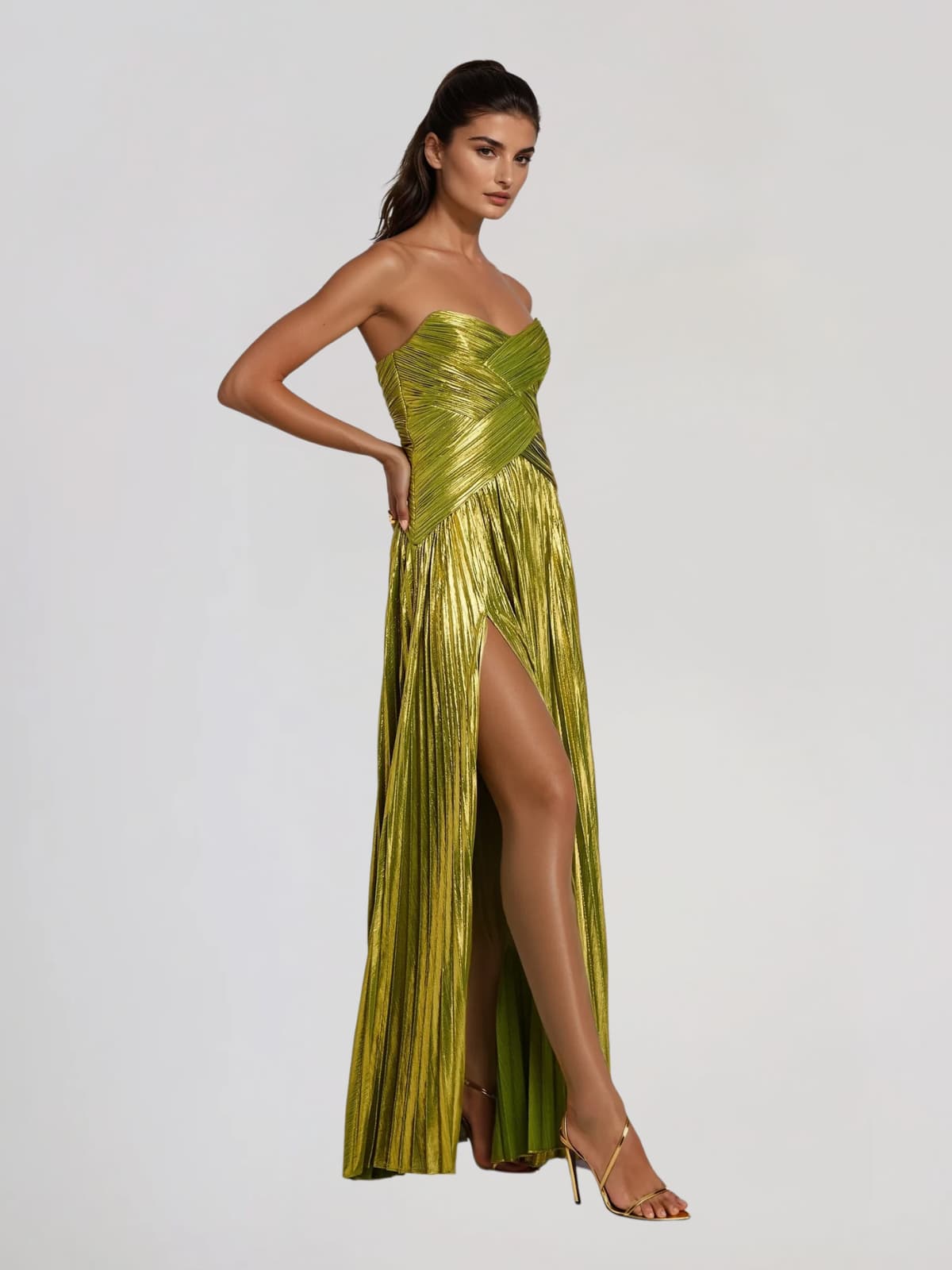 Quvory Strapless Split Pleated Maxi Dress