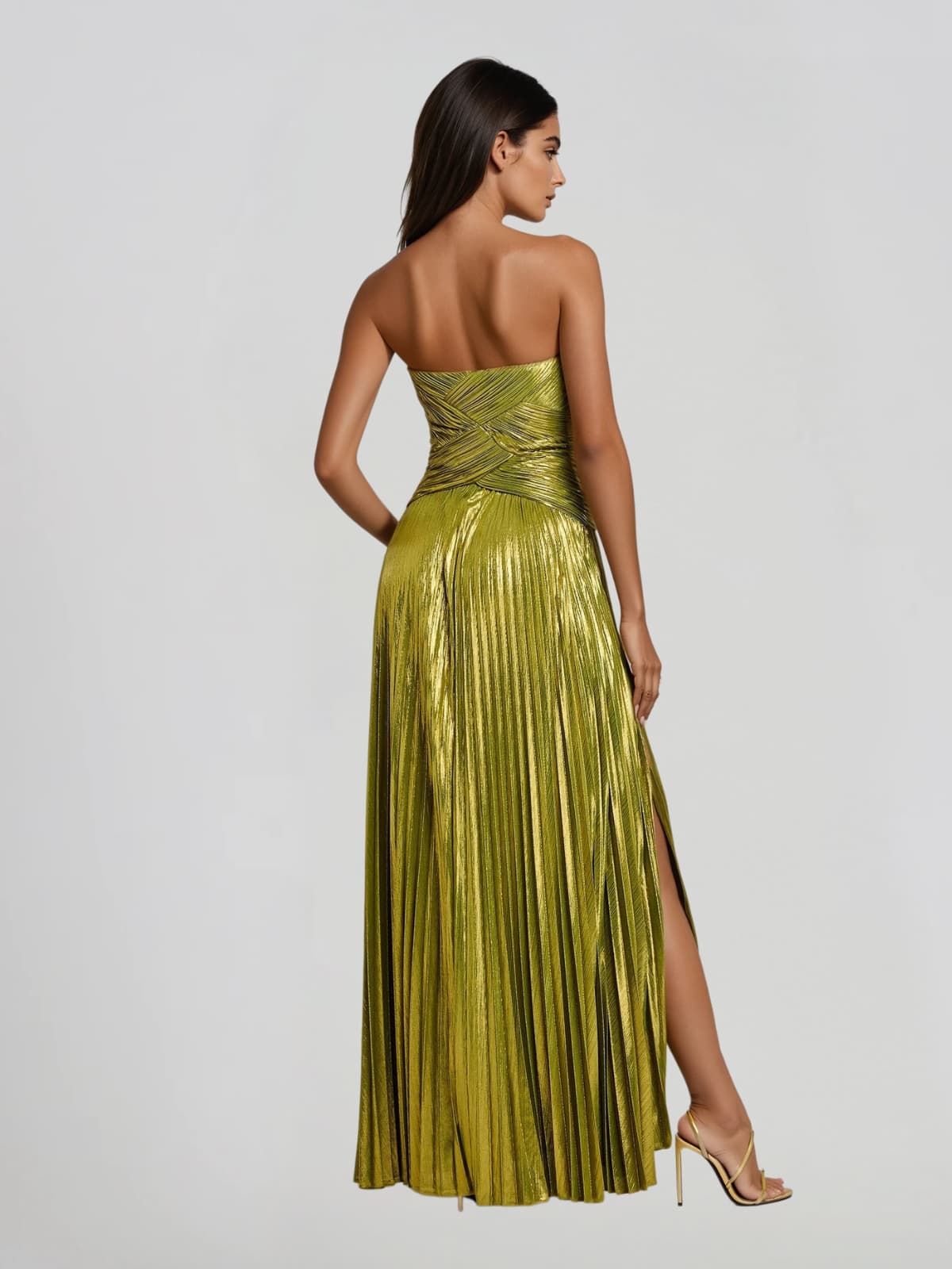 Quvory Strapless Split Pleated Maxi Dress