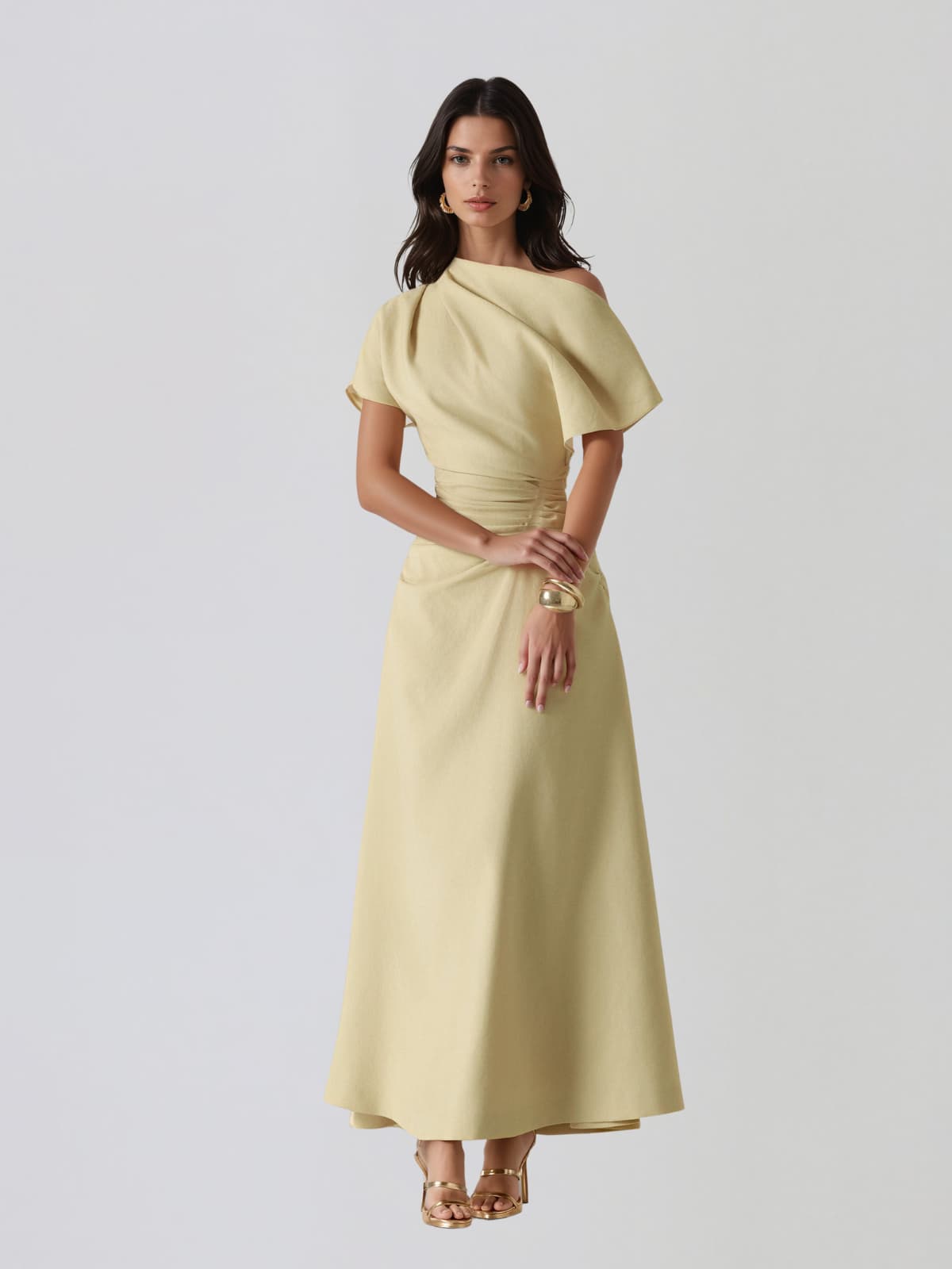 Ravelion Ruched Asymmetric Maxi Dress