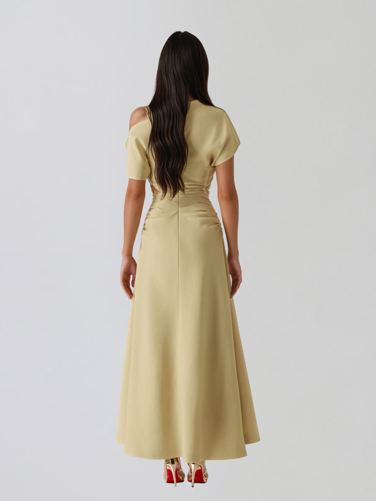 Ravelion Ruched Asymmetric Maxi Dress