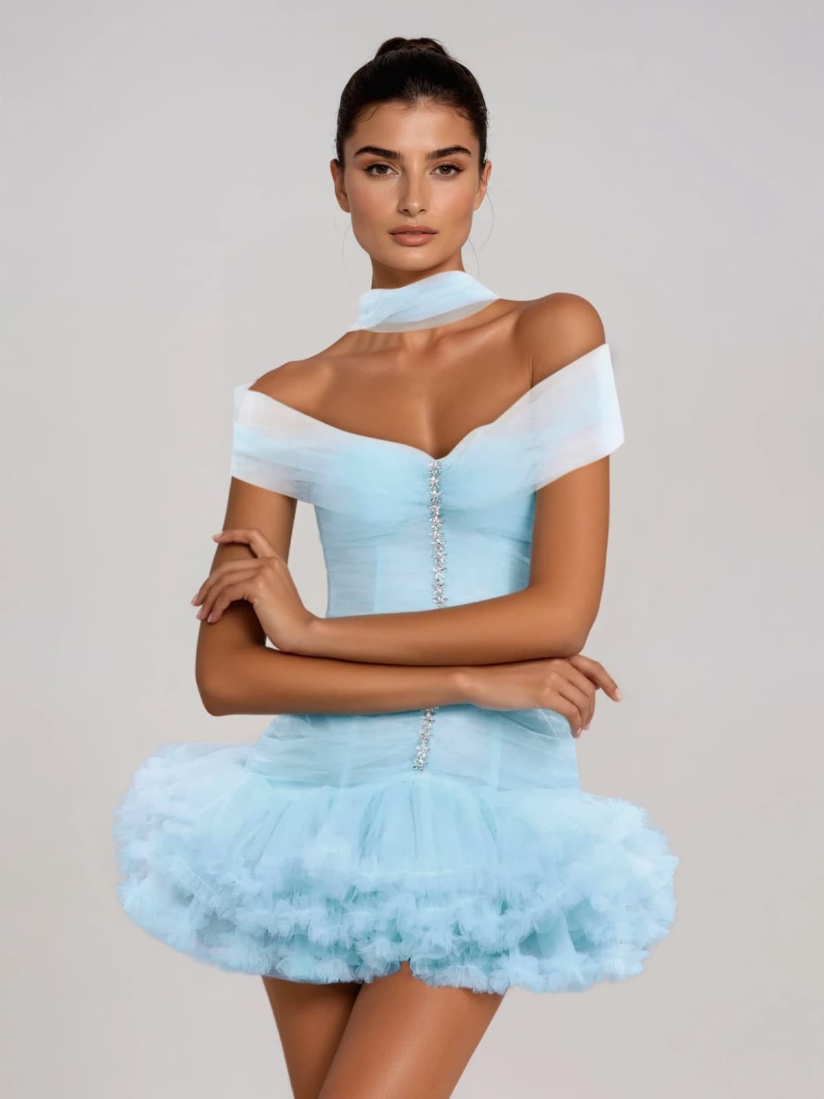 Ravion Off Shoulder Tulle Mini Dress