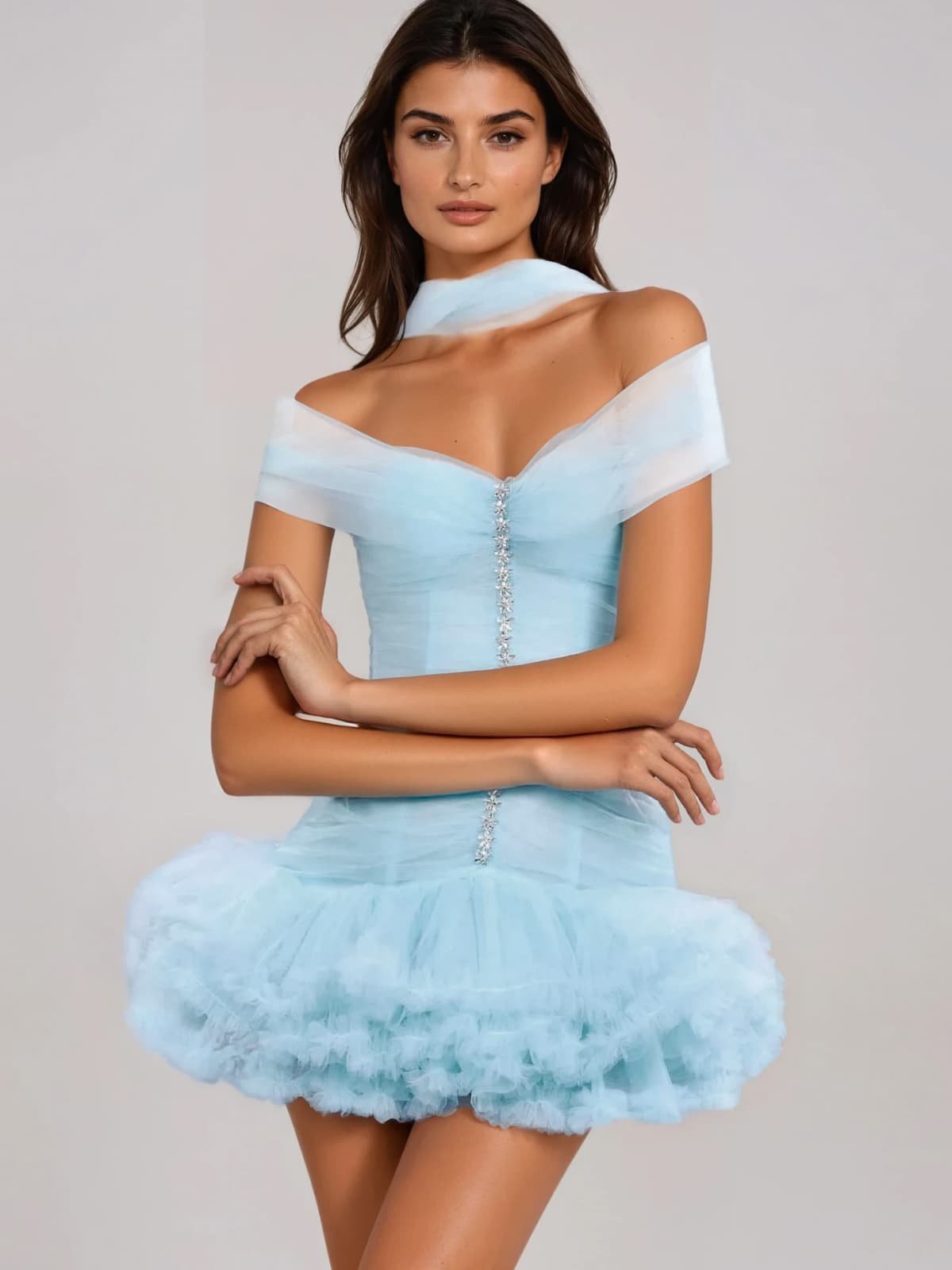 Ravion Off Shoulder Tulle Mini Dress