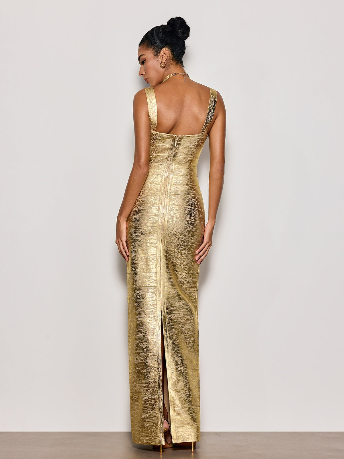 Ravixor U Neck Bandage Maxi Dress In Gold