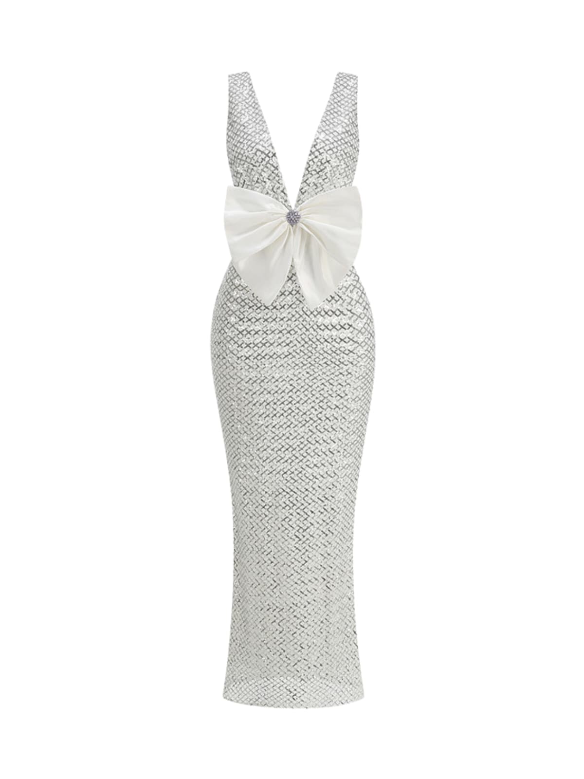 Raziya V Neck Bow Sequin Maxi Dress In White