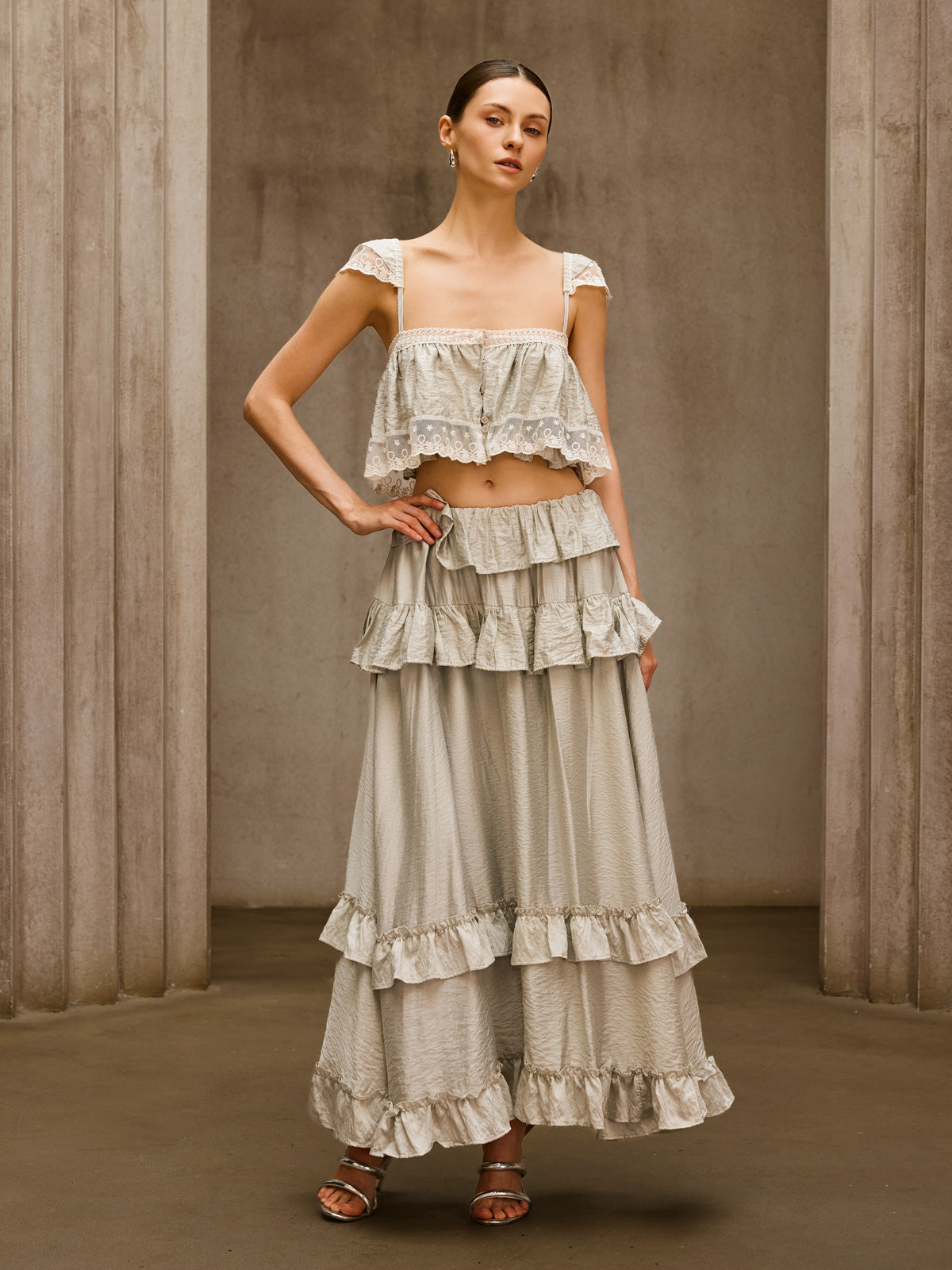Relythic Ruffle Lace Skirt Set