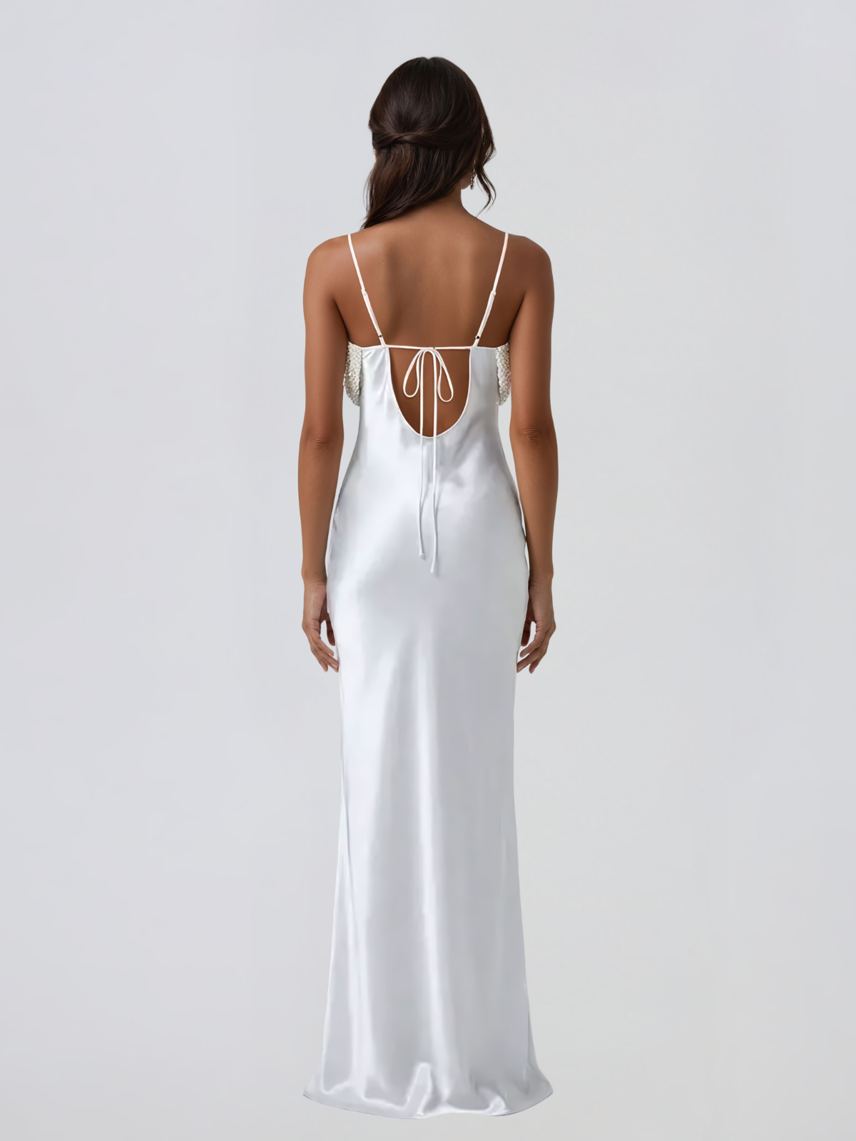 Revionx Spaghetti Pearl Satin Maxi Dress