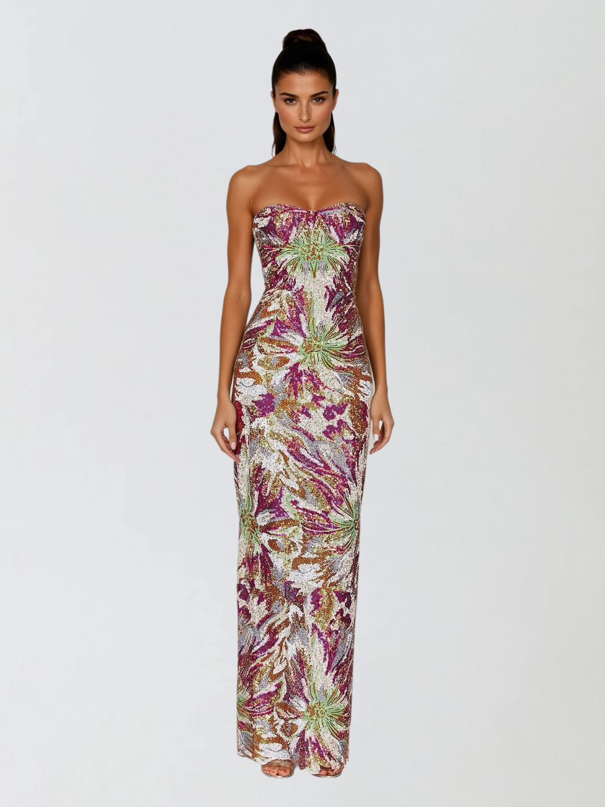 Rexlyra Strapless Sequin Firework Maxi Dress