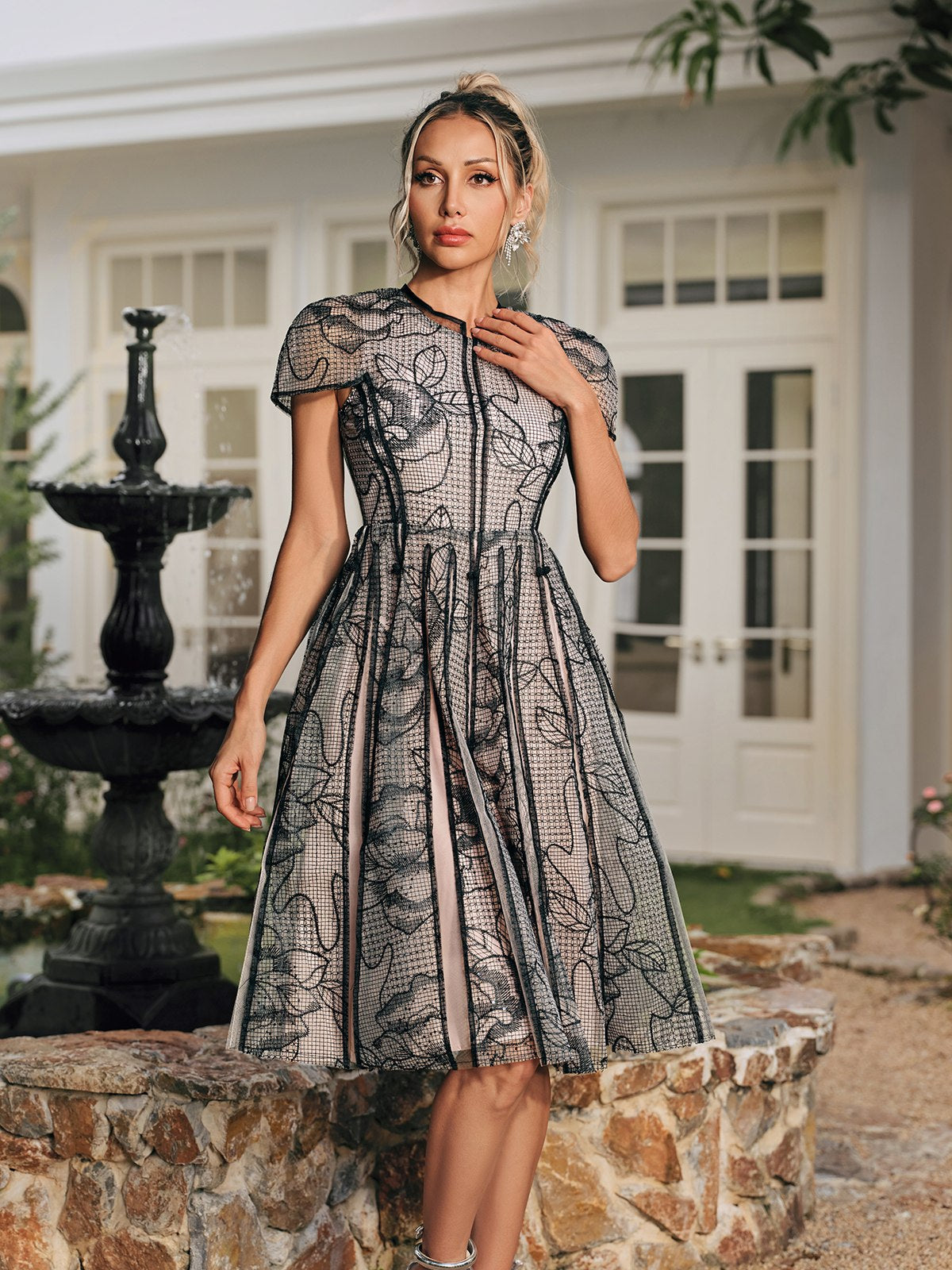 Rhaxma Floral Embroidered Midi Dress