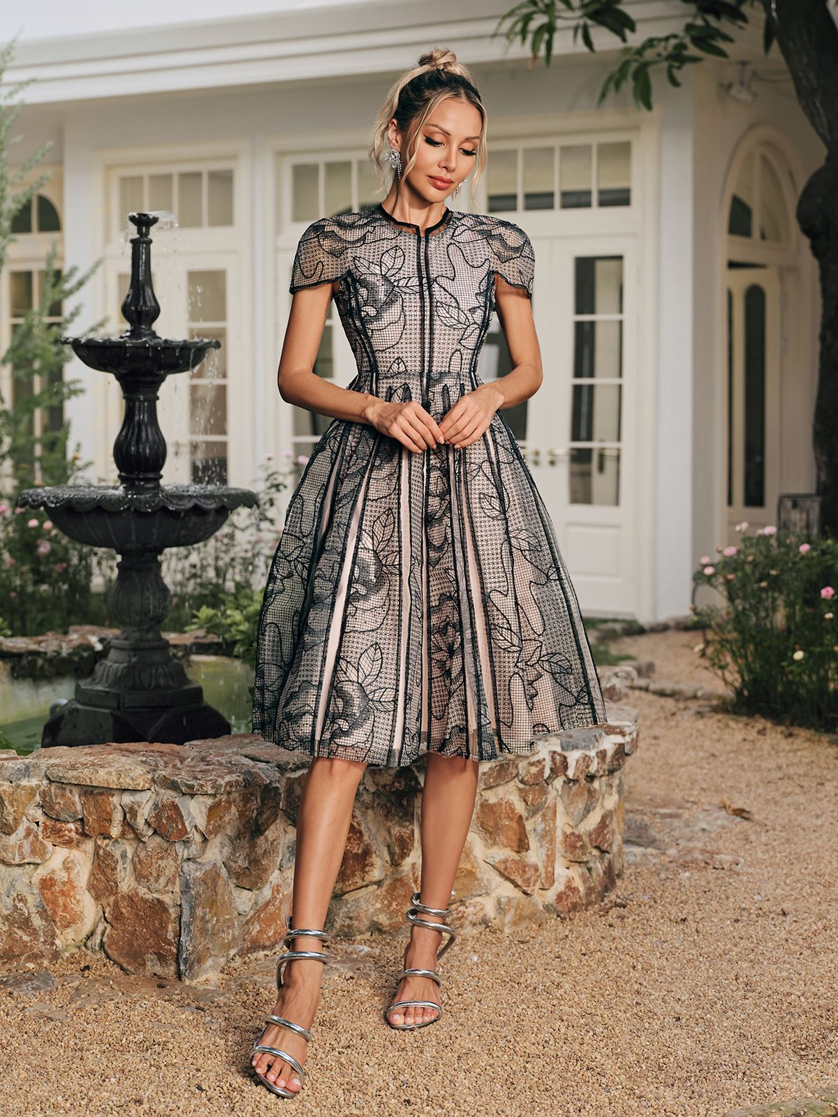 Rhaxma Floral Embroidered Midi Dress