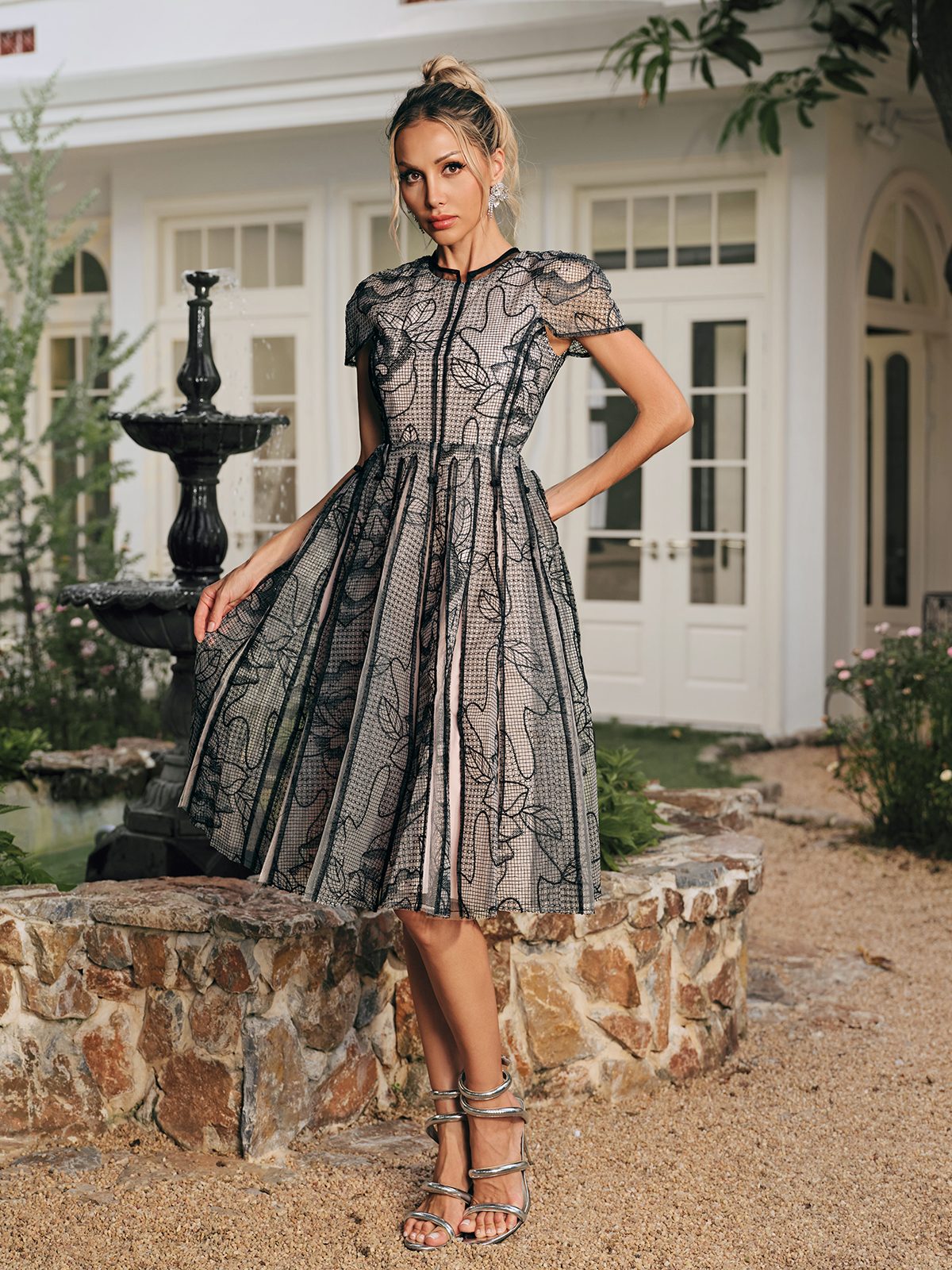 Rhaxma Floral Embroidered Midi Dress