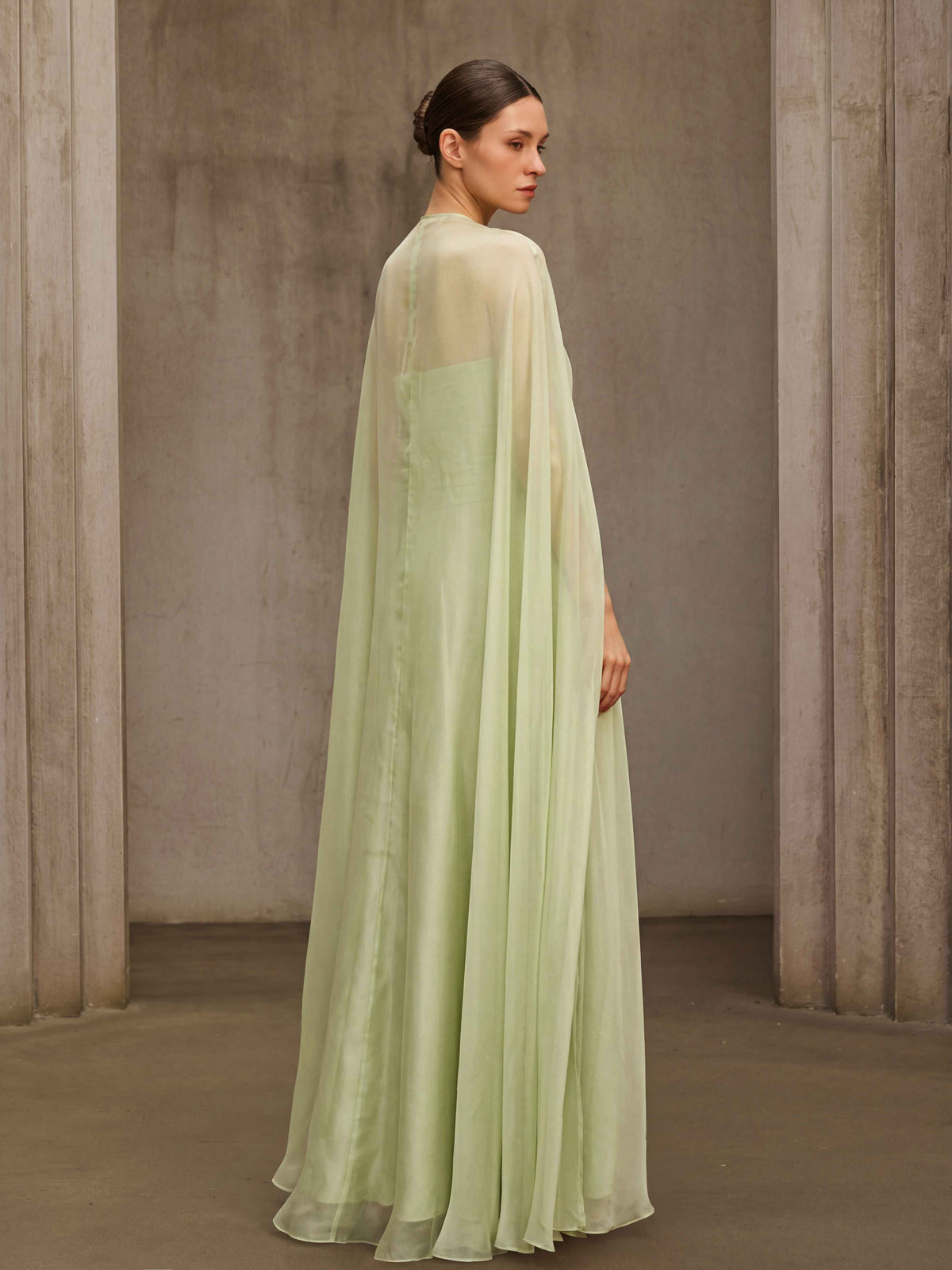 Rhyvaron Cape Strapless Flower Mesh Maxi Dress