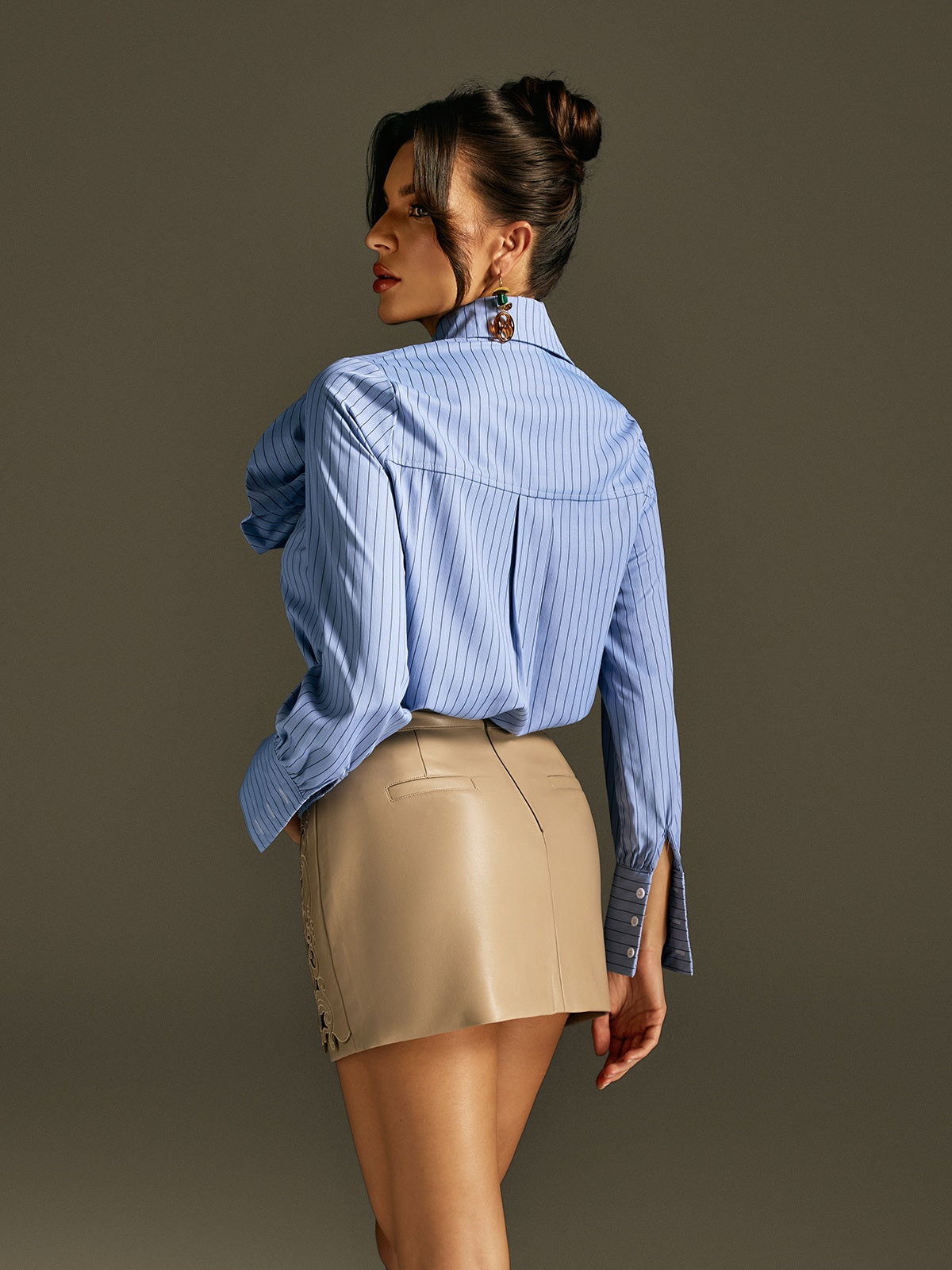 Robles Collar Flower Stripe Shirt Set