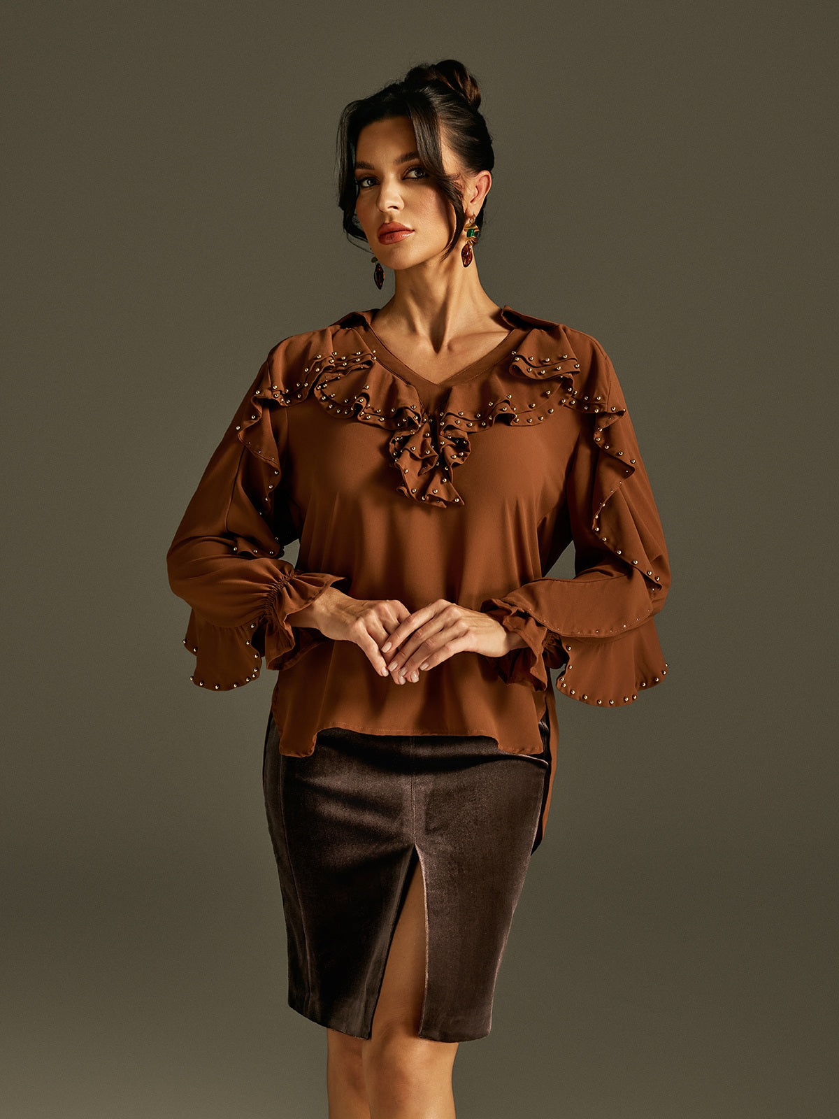 Rogier Flare Sleeve Ruffle Top