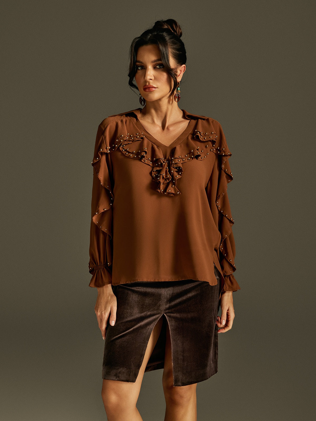 Rogier Flare Sleeve Ruffle Top