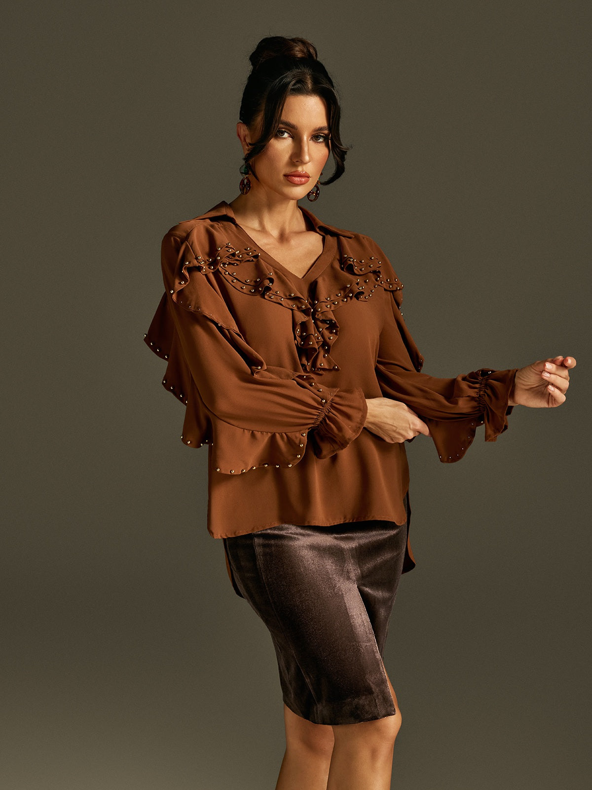 Rogier Flare Sleeve Ruffle Top