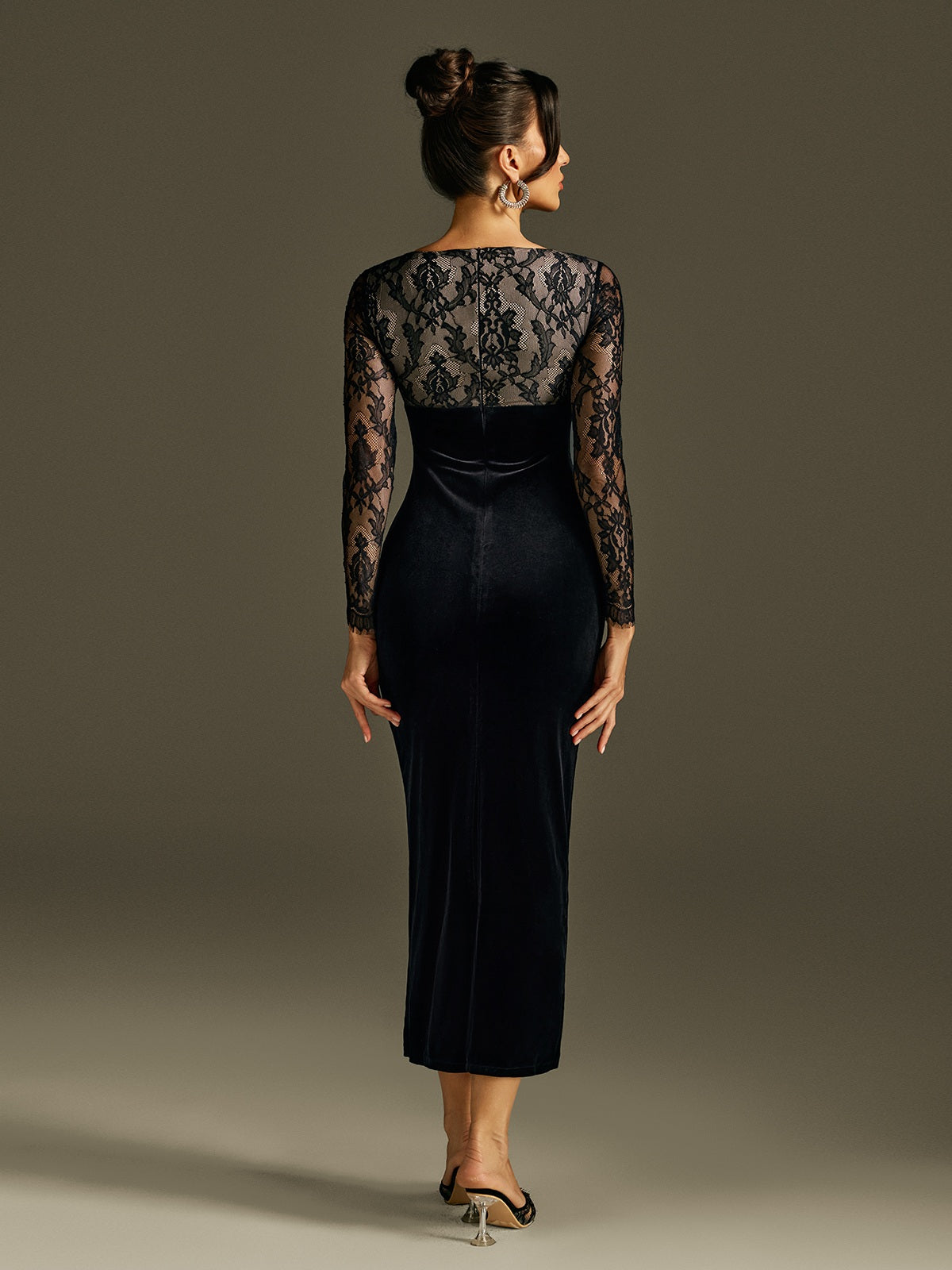 Rojelio Long Sleeve Lace Velvet Dress