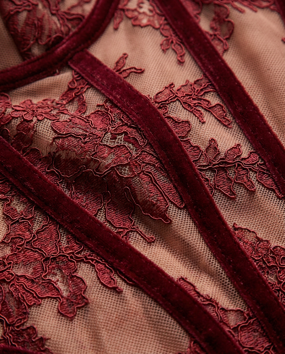 Rosalina Strapless Corset Lace Maxi Dress In Burgundy