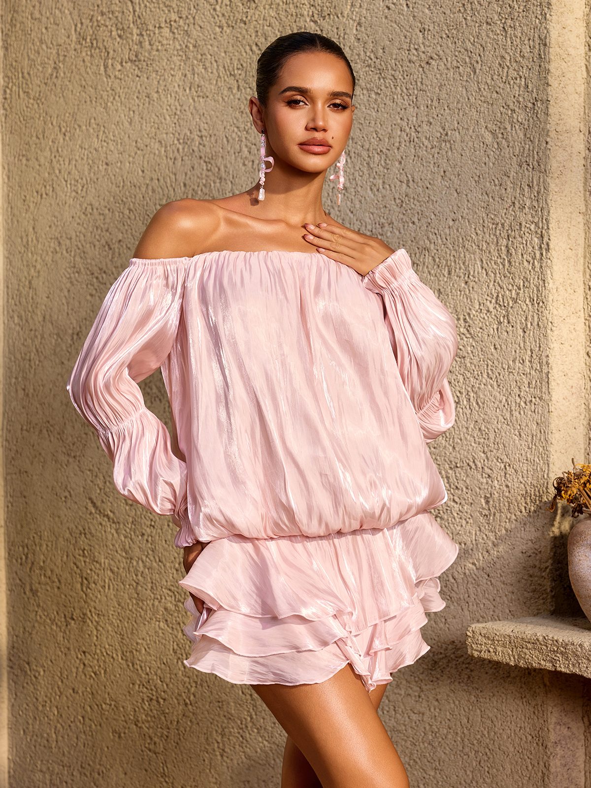 Ryndoric Off Shoulder Ruffle Mini Dress