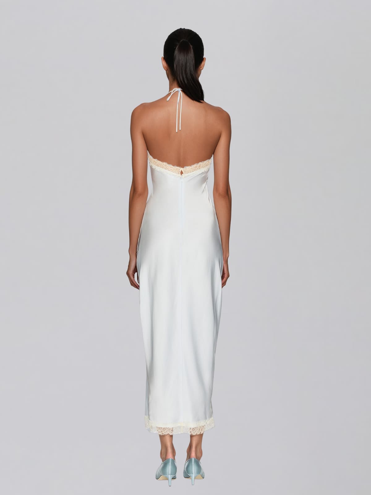 Ryndral Halterneck Lace Ruched Maxi Dress