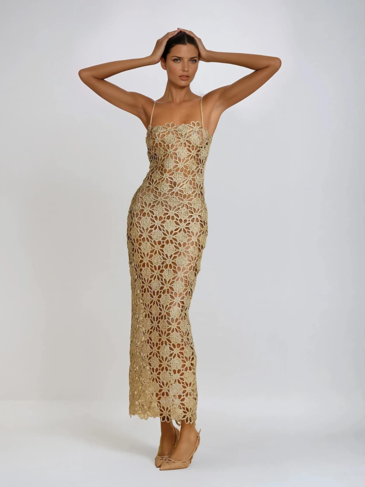 Ryphar Spaghetti Embroidered Floral Maxi Dress