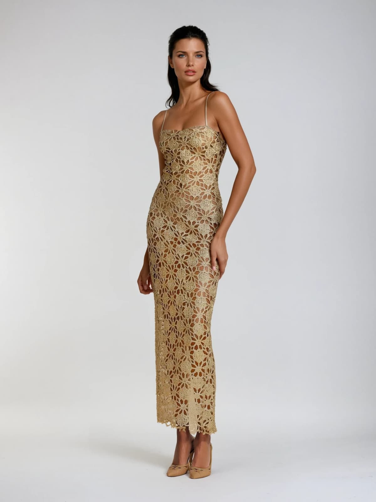 Ryphar Spaghetti Embroidered Floral Maxi Dress