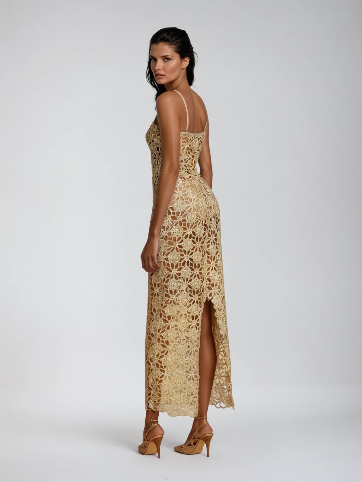 Ryphar Spaghetti Embroidered Floral Maxi Dress
