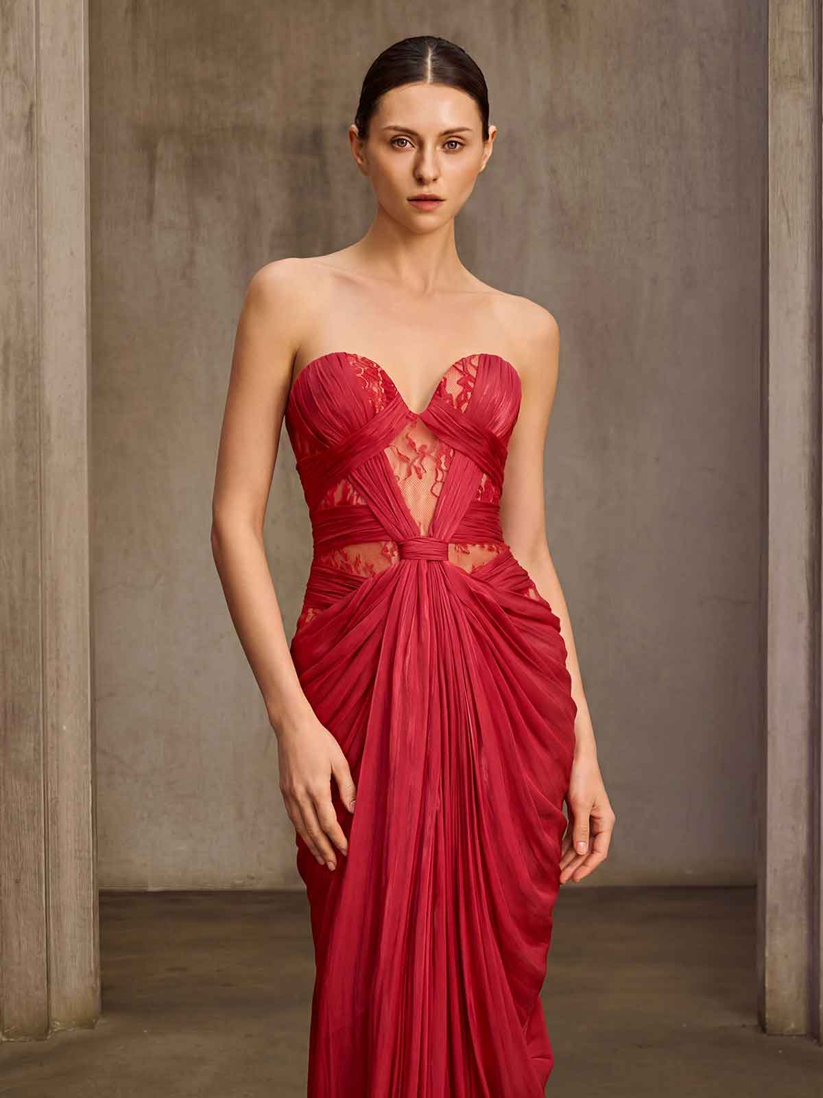 Savelion Strapless Draped Maxi Dress