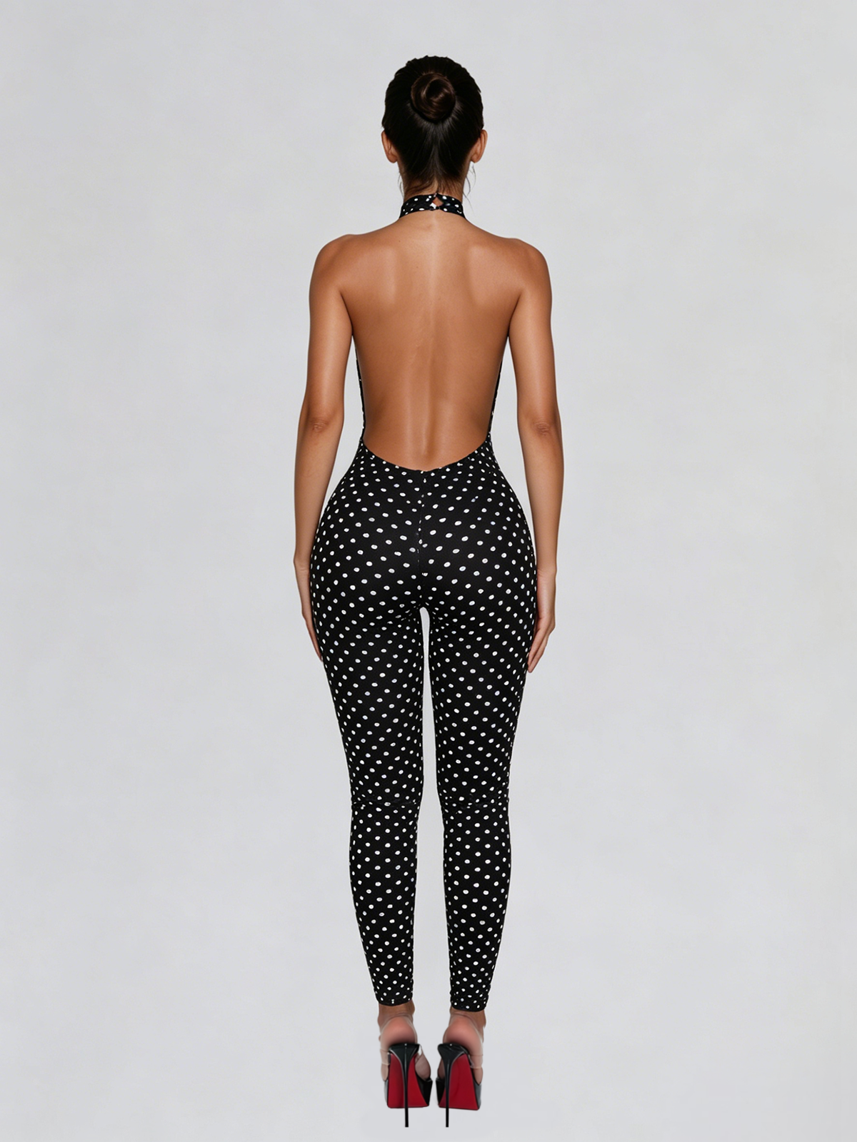 Selvaron Halterneck Dot Cutout Jumpsuit In Black