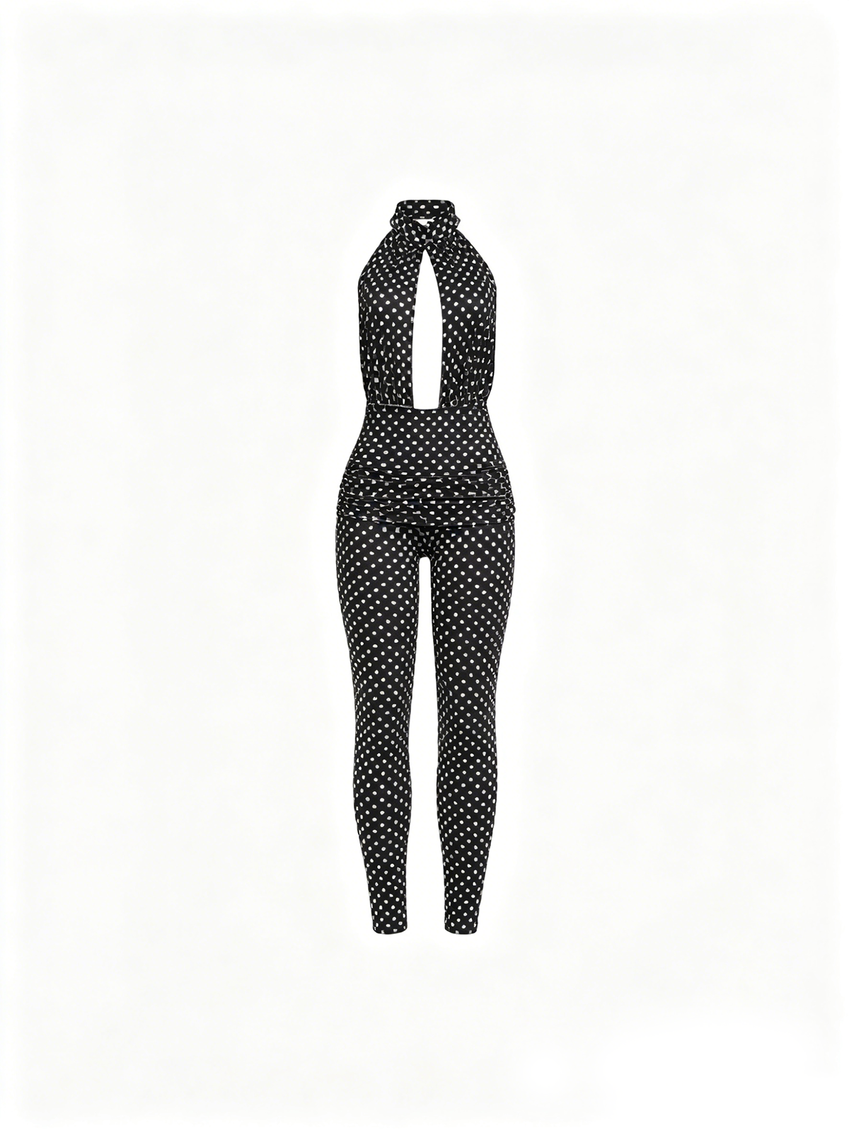 Selvaron Halterneck Dot Cutout Jumpsuit In Black