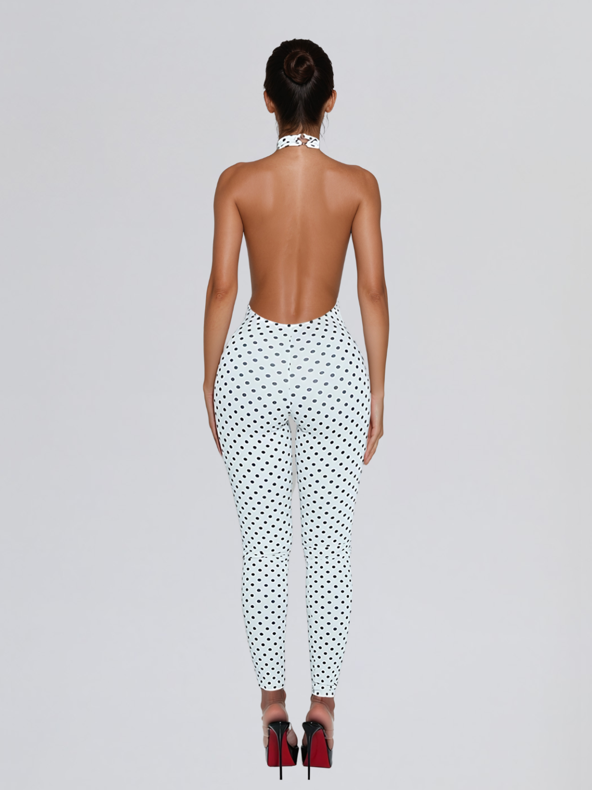 Selvaron Halterneck Dot Cutout Jumpsuit In White