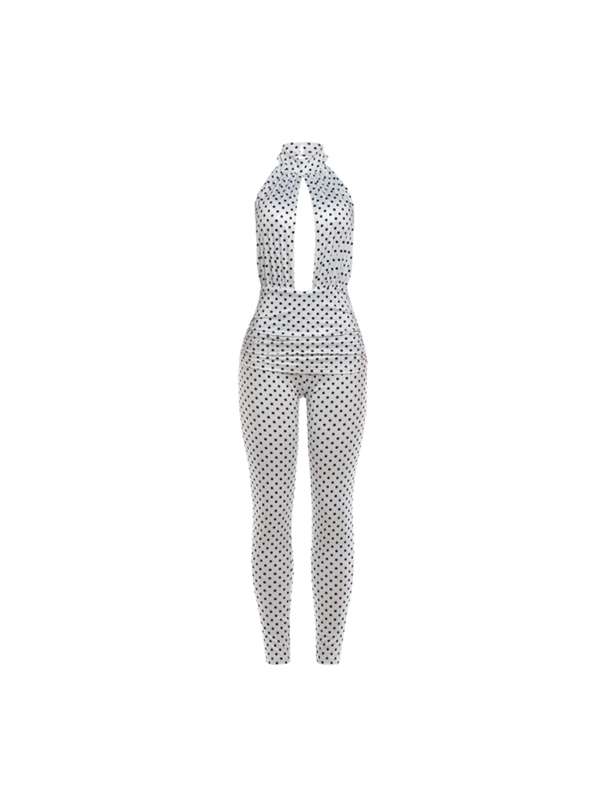 Selvaron Halterneck Dot Cutout Jumpsuit In White