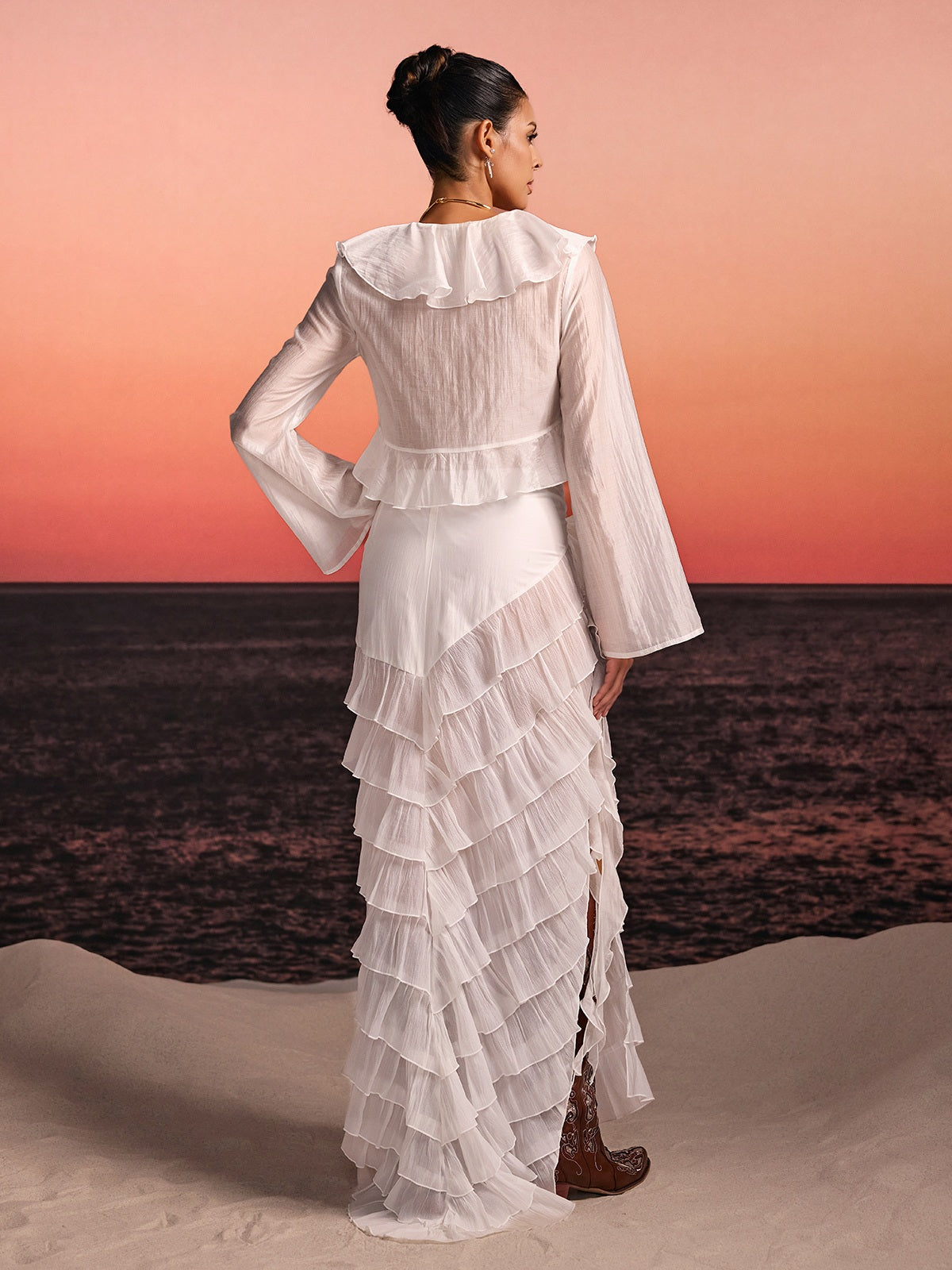 Selvor Ruffle Tiered Split Skirt Set