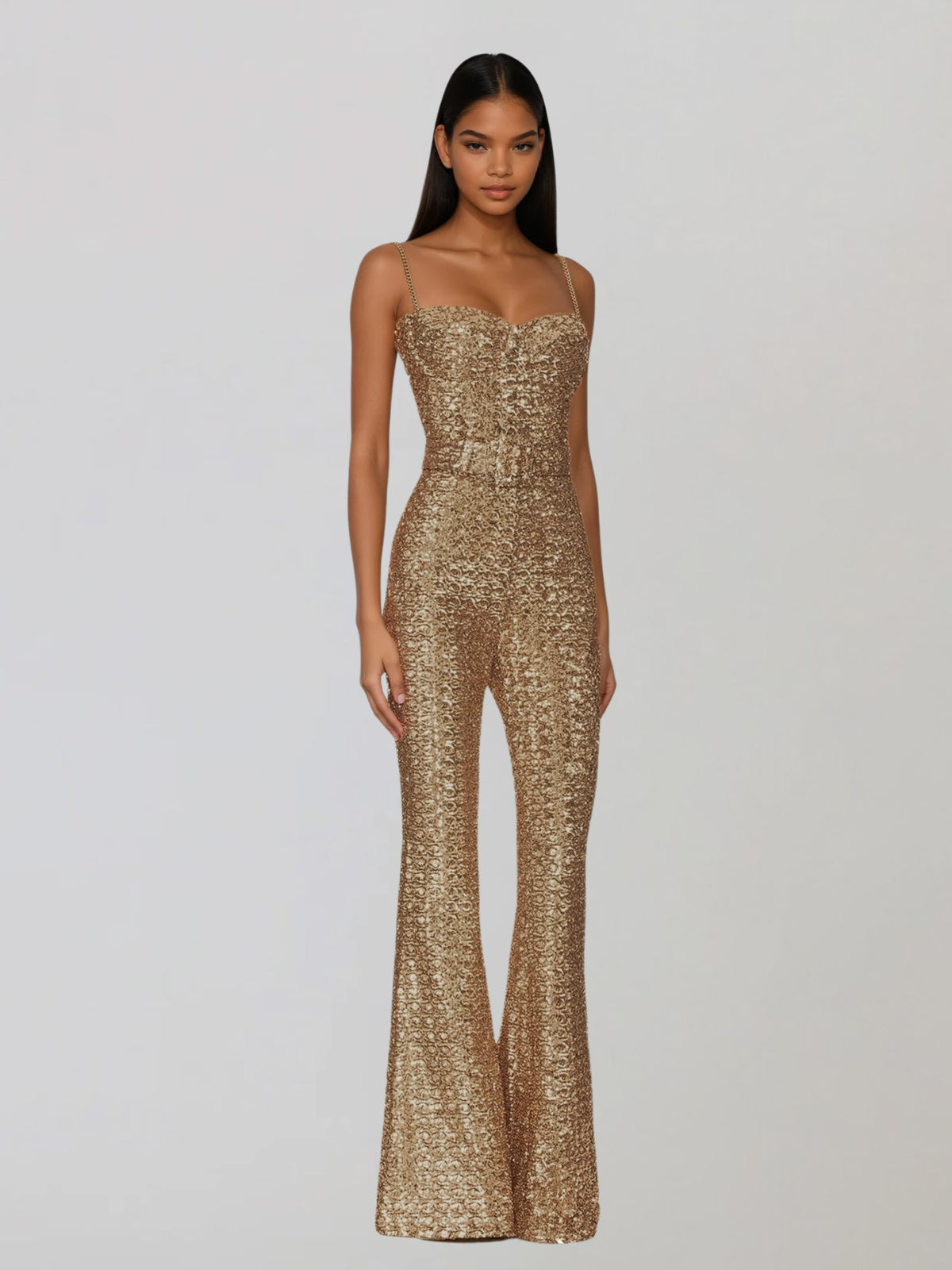 Selyxyn Spaghetti Sequin Flared Jumpsuit