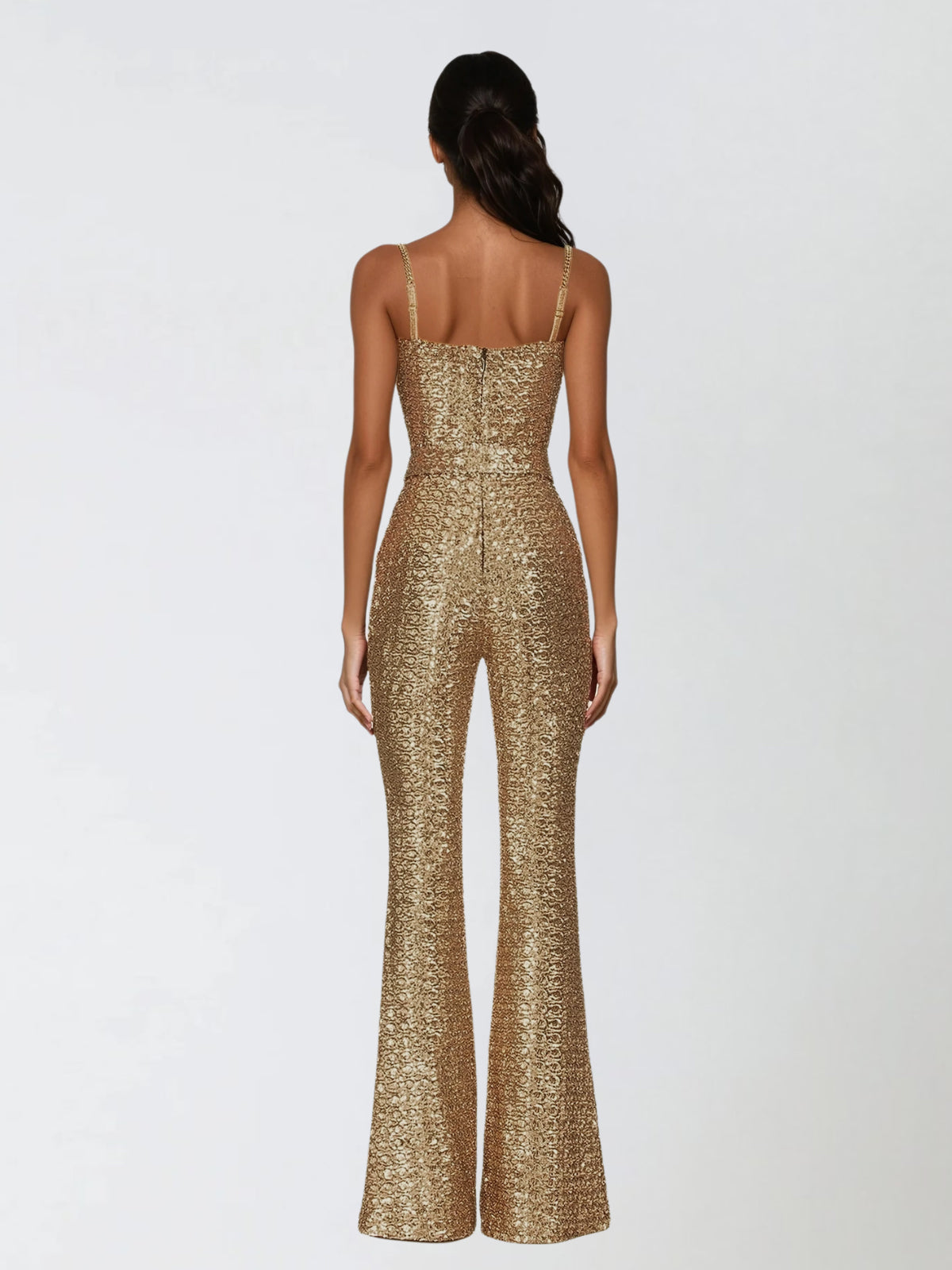 Selyxyn Spaghetti Sequin Flared Jumpsuit