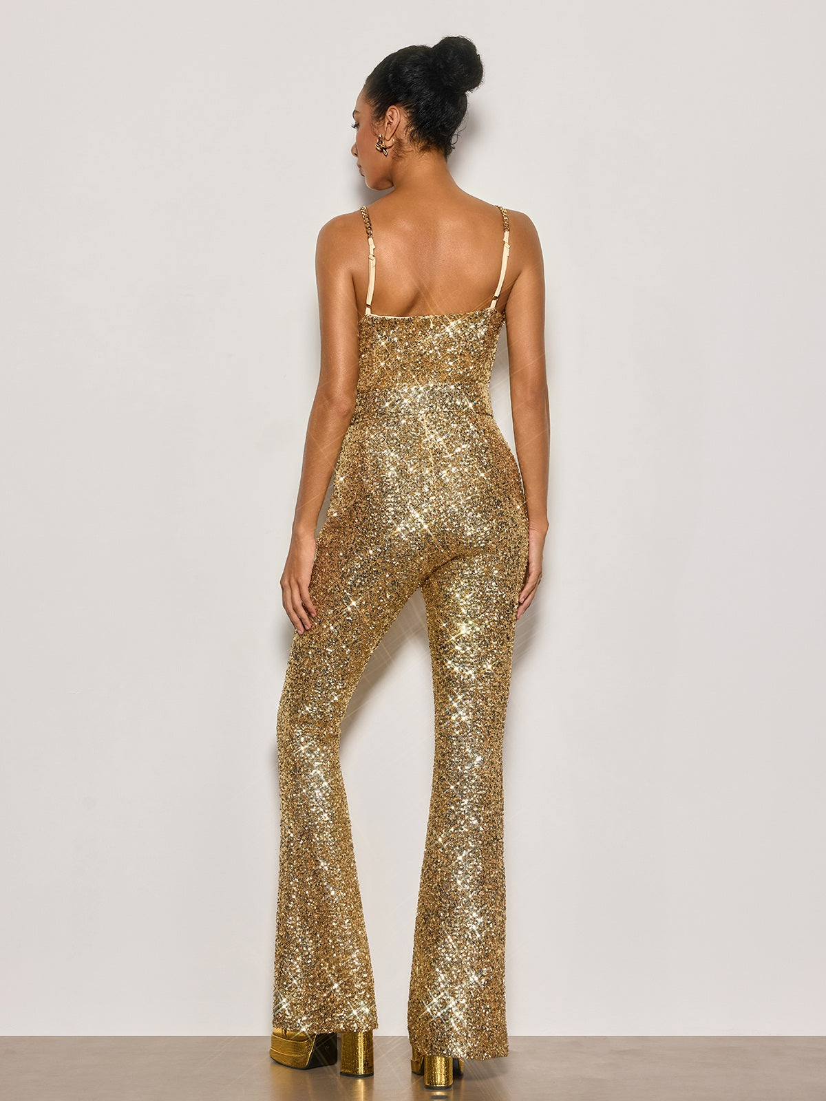 Selyxyn Spaghetti Sequin Flared Jumpsuit
