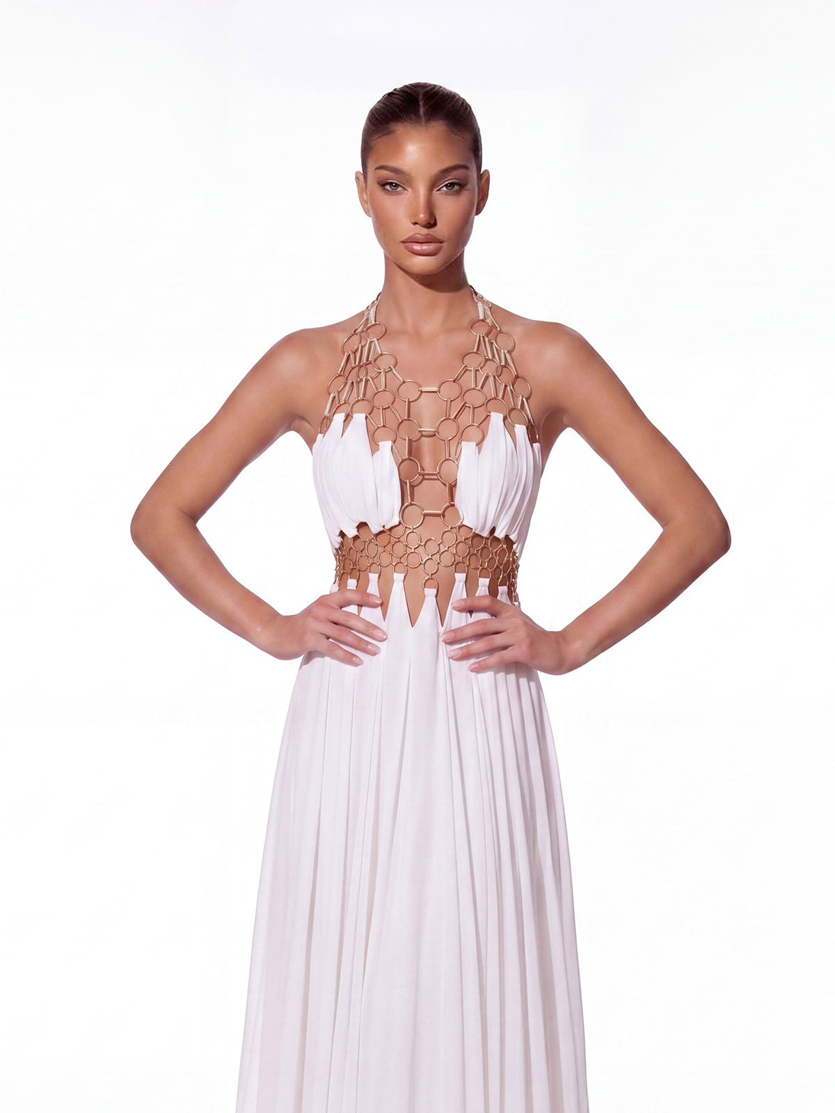 Sevionx Backless Cutout Maxi Dress In White