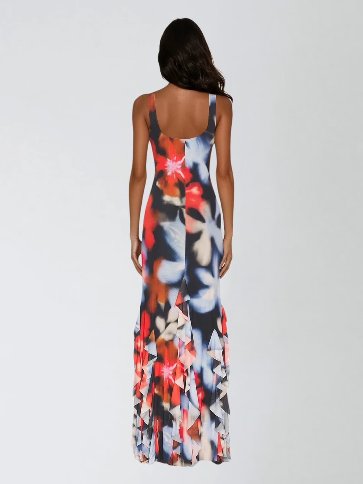 Soryvila Sleeveless Floral Ruffle Maxi Dress
