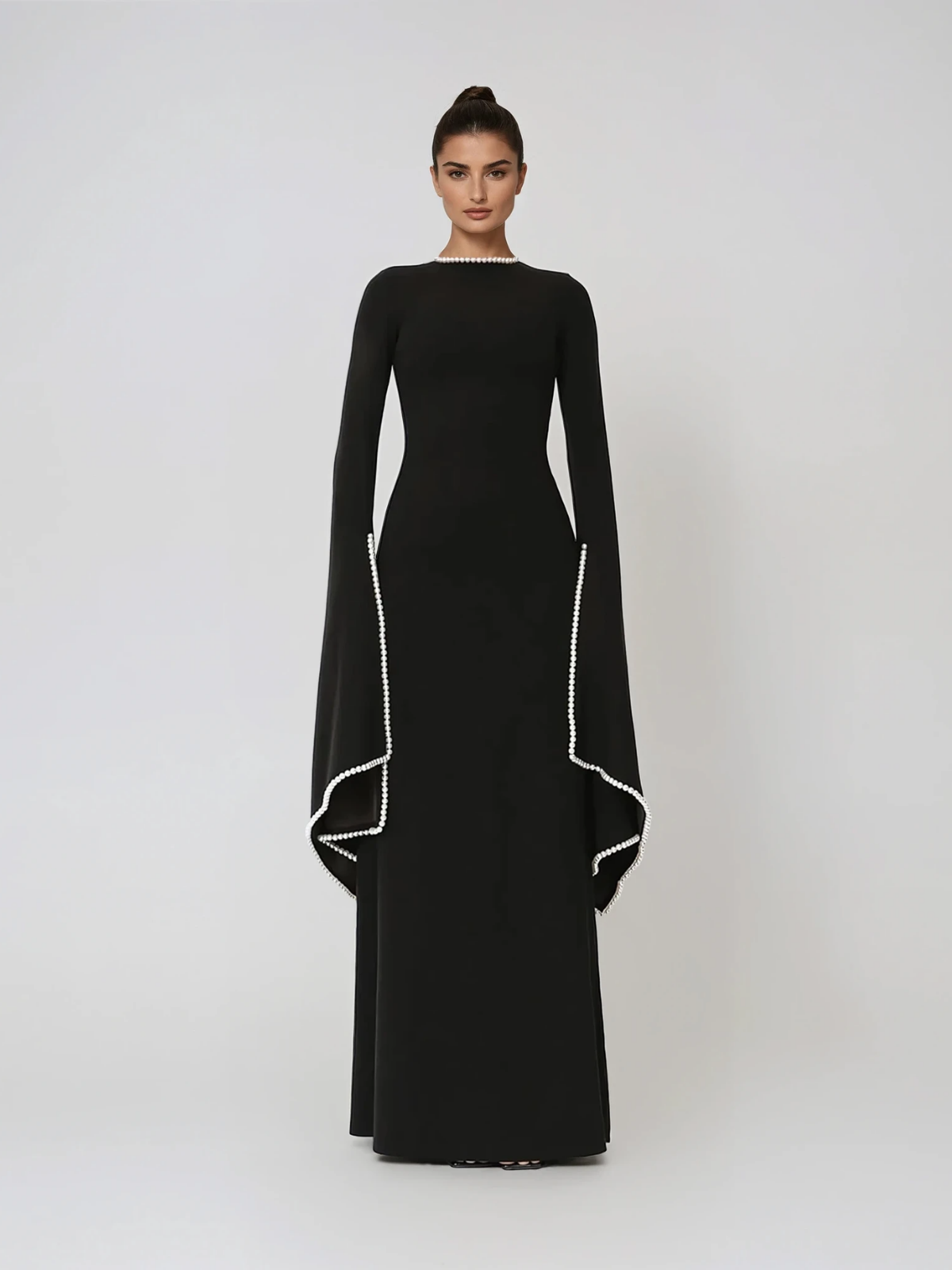 Sovyn Bell Sleeve Pearl Maxi Dress