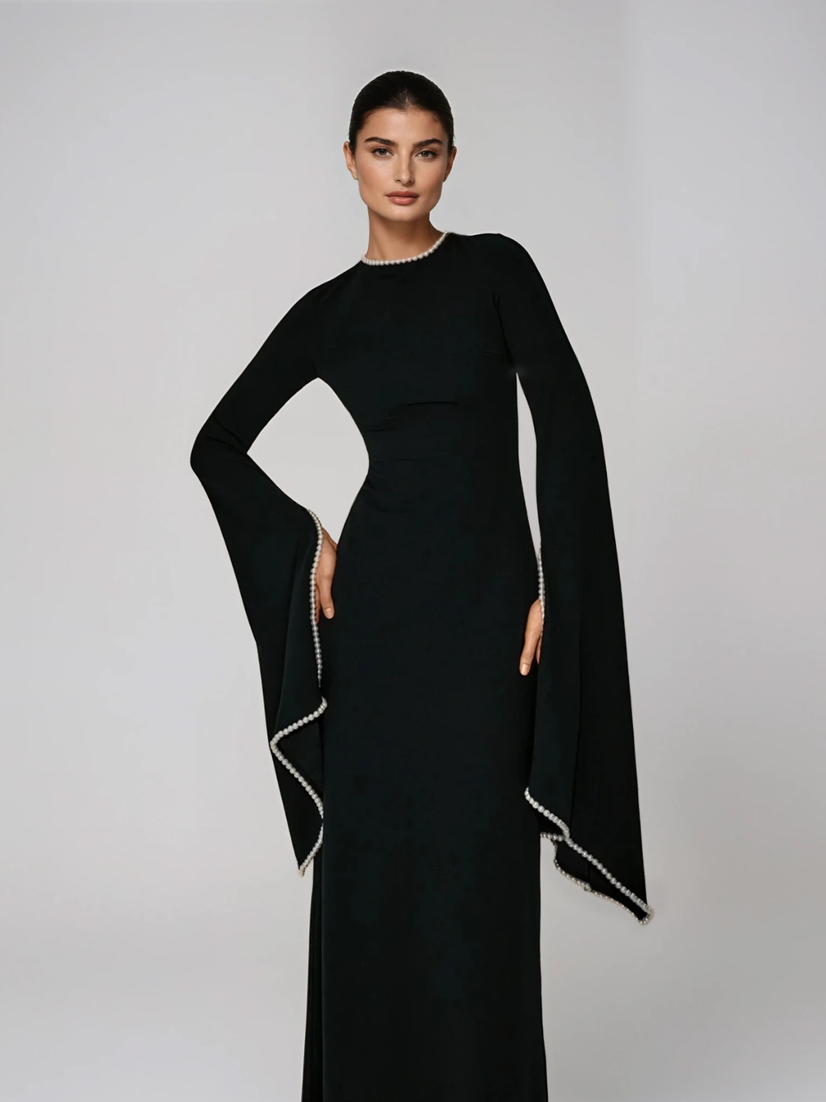 Sovyn Bell Sleeve Pearl Maxi Dress