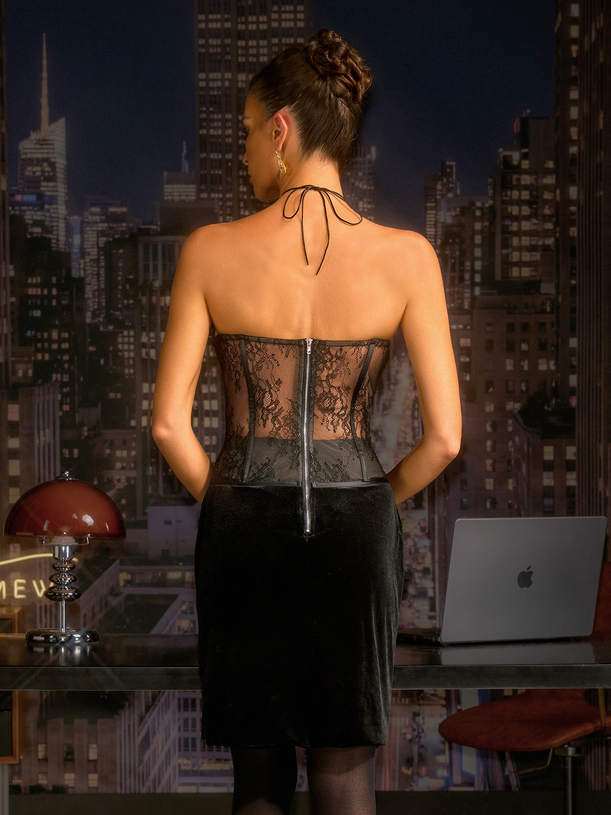 Subductix Halterneck Corset Lace Midi Dress