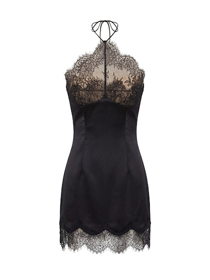 Subductix Halterneck Lace Mini Dress In Black