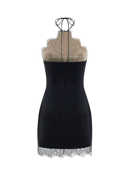 Subductix Halterneck Lace Mini Dress In Black