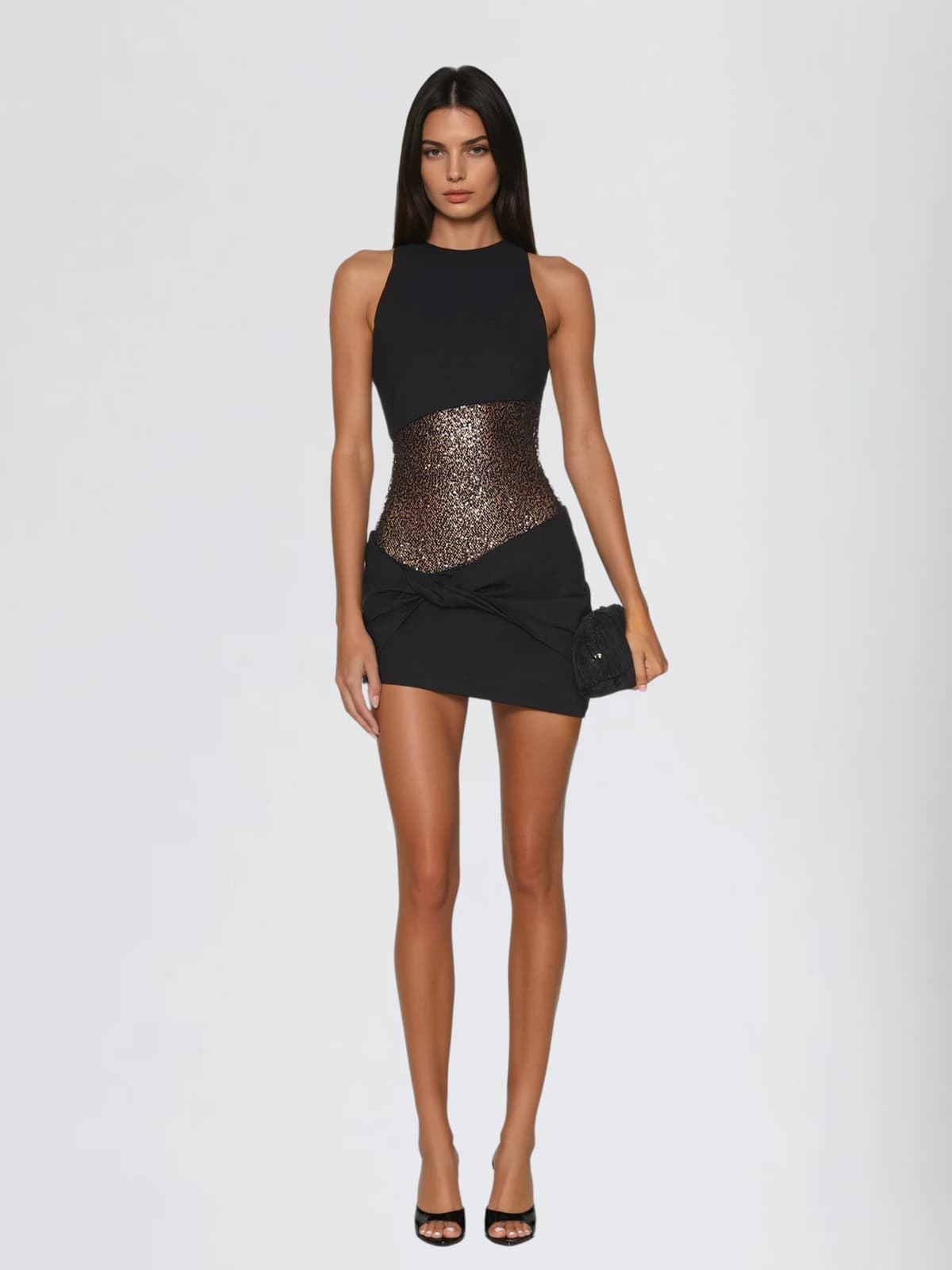 Sylvex Sleeveless Twisted Sequin Mini Dress