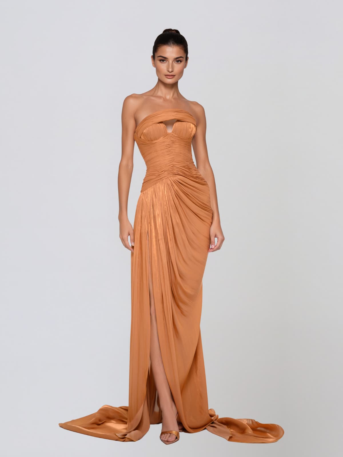 Syndral Strapless Draped Split Maxi Dress